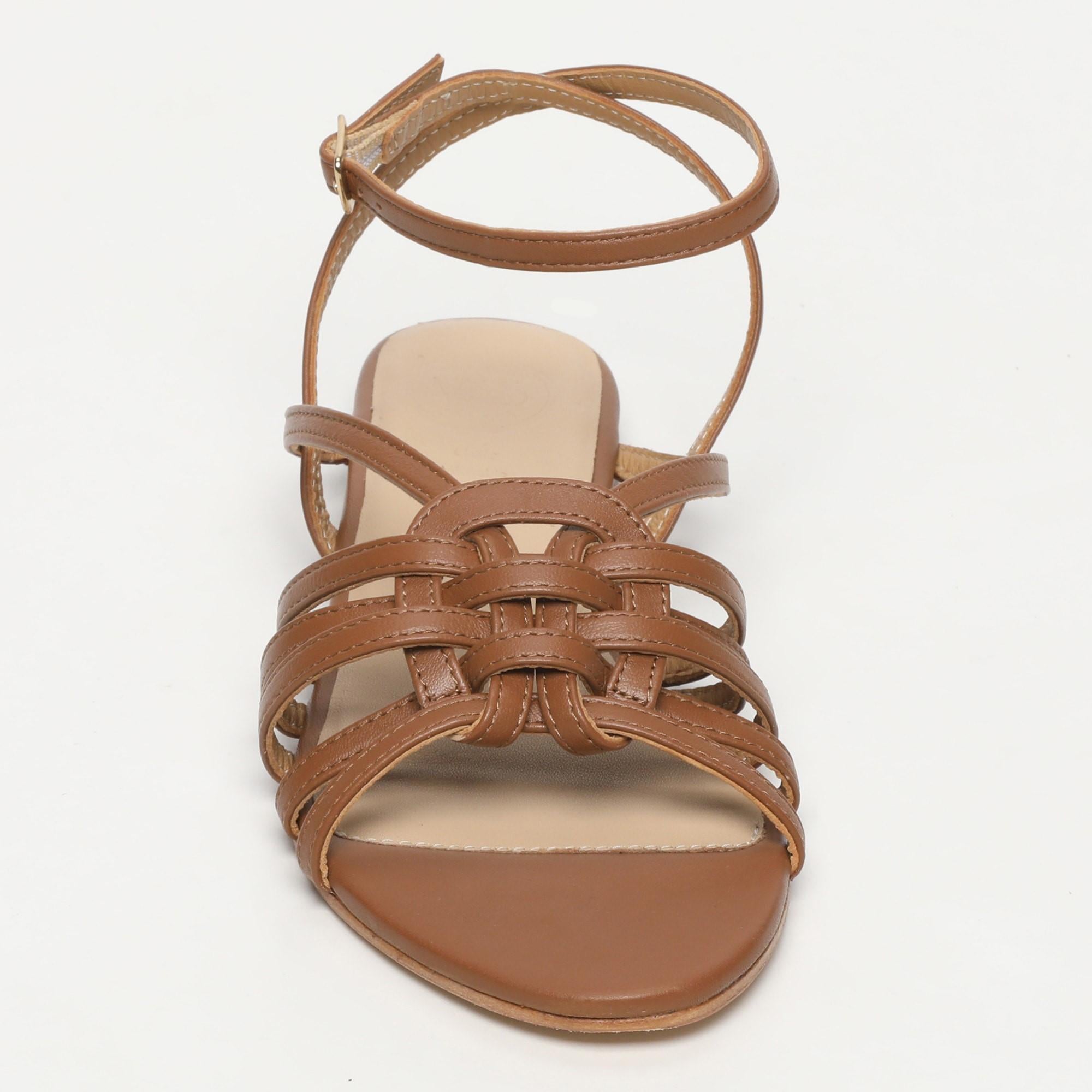 MESTRAS sandales bracelet de cheville en cuir camel