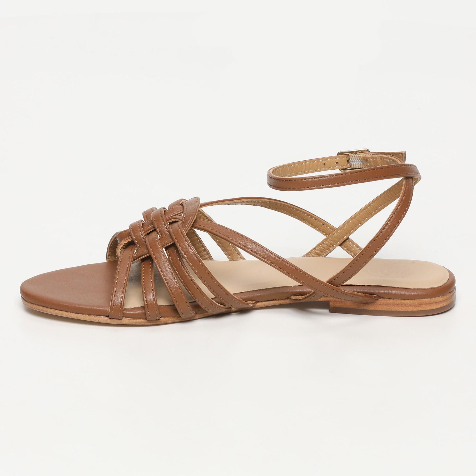 MESTRAS sandales bracelet de cheville en cuir camel