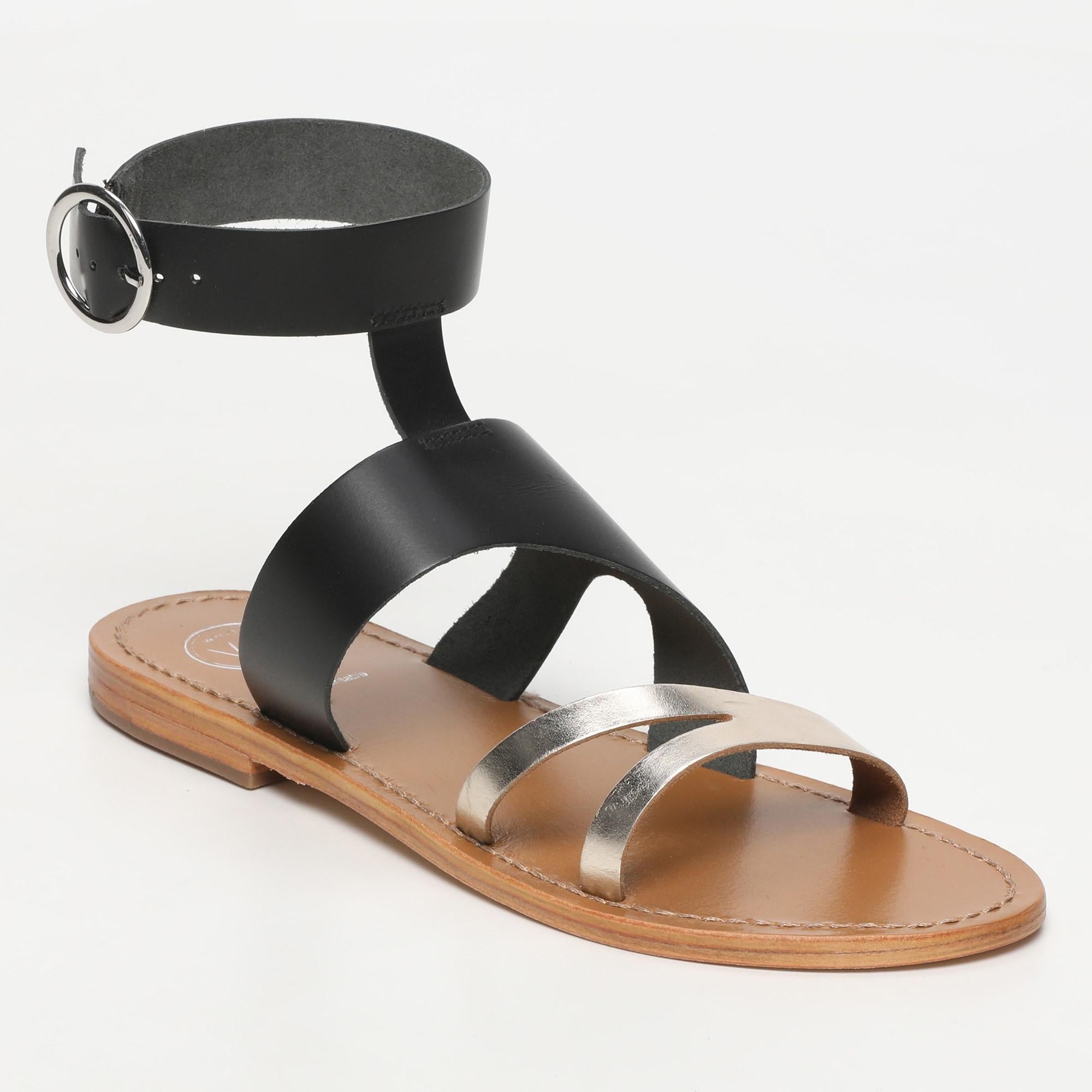 MOHARRAS sandales bracelet de cheville spartiates en cuir or et noir