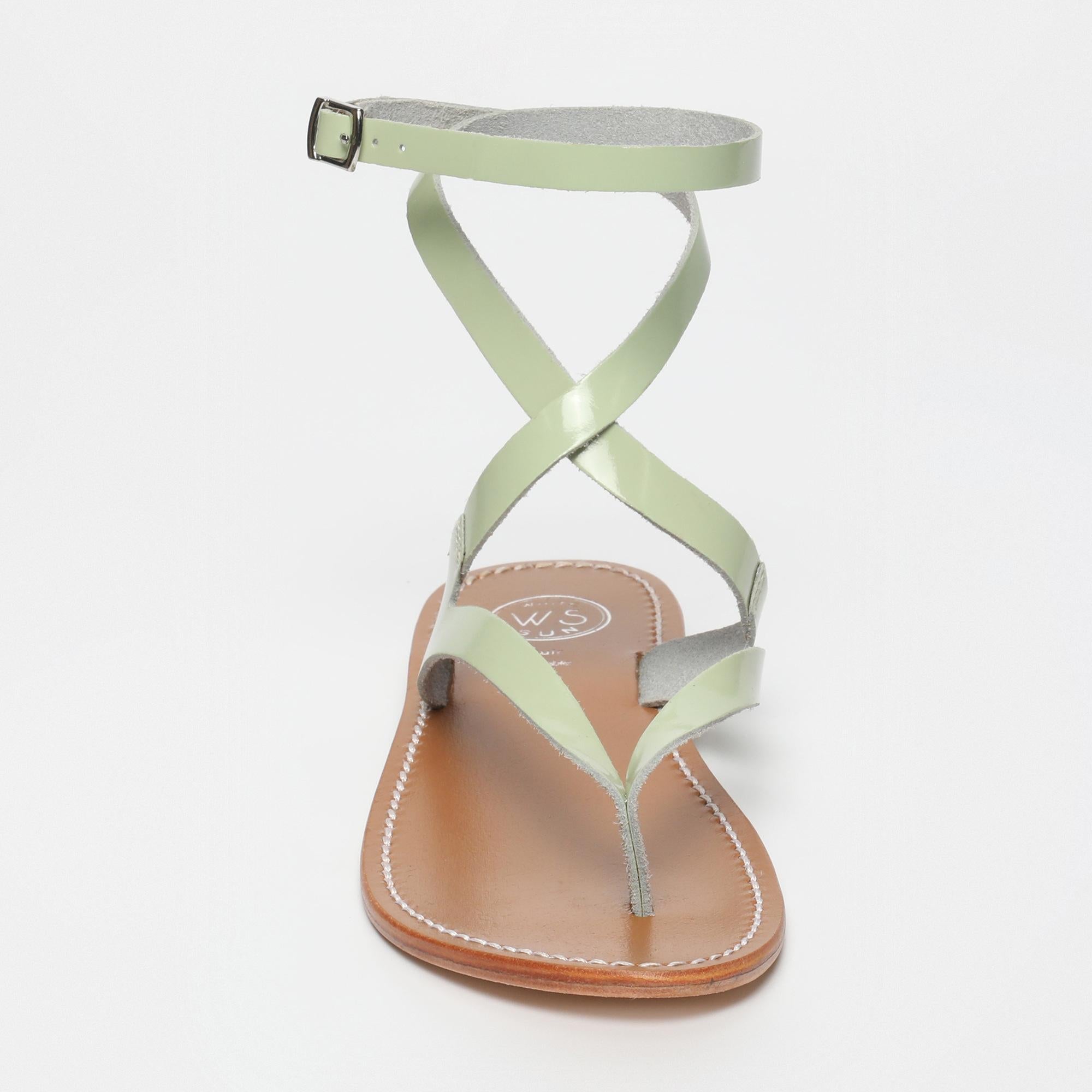 MYRTUSA sandales bracelet de cheville entre doigt en cuir menthe