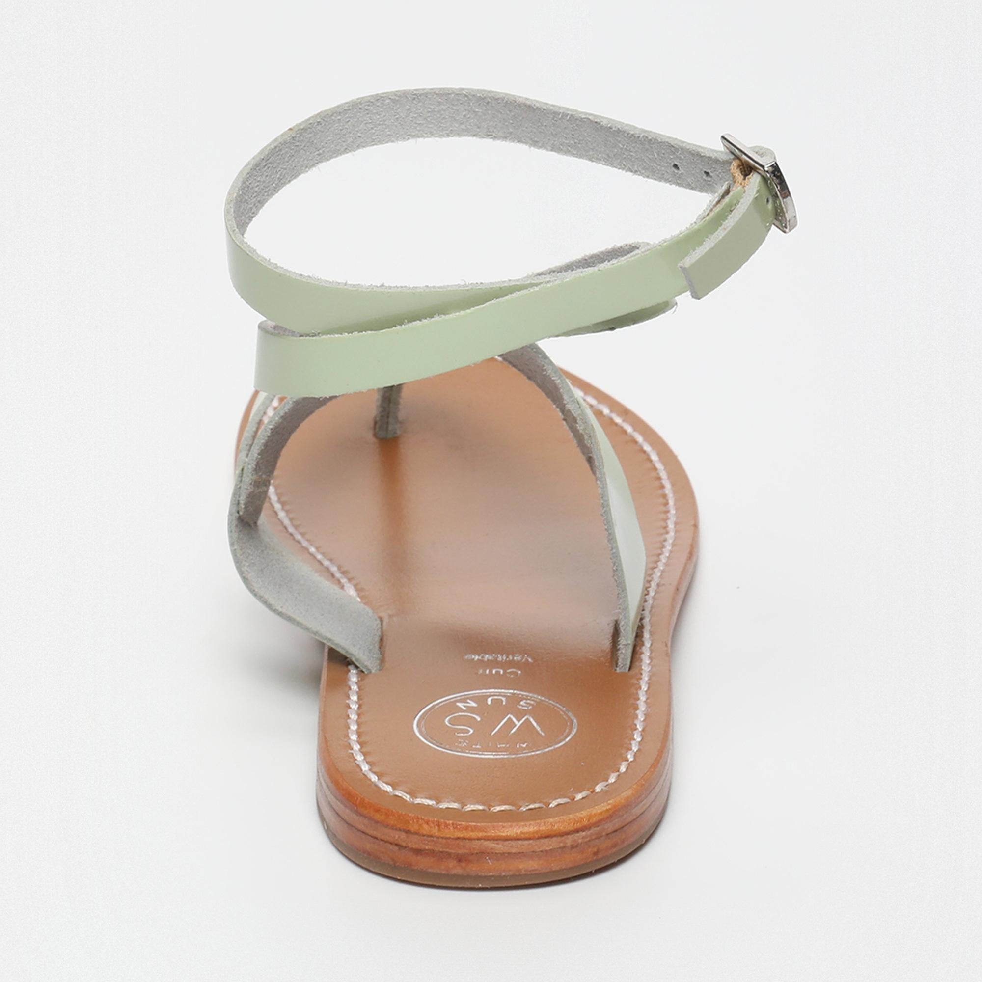 MYRTUSA sandales bracelet de cheville entre doigt en cuir menthe
