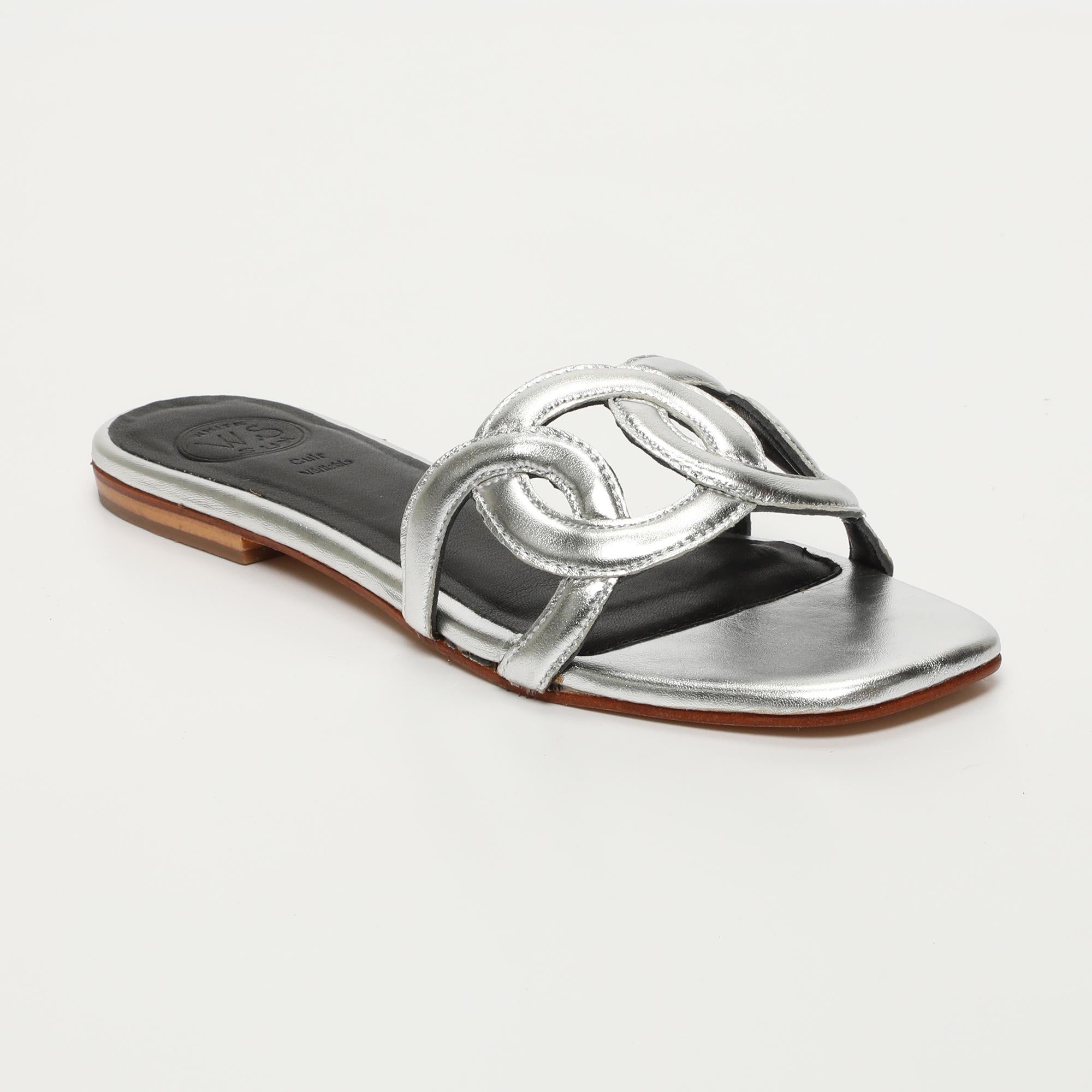 NAPACHE mules en cuir argent