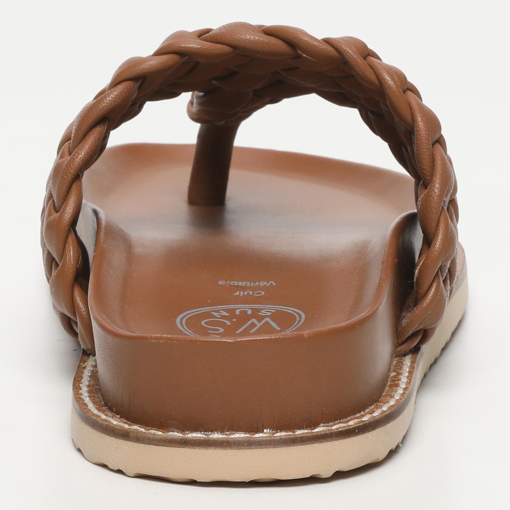 NAVAS mules entre doigt tresse en cuir camel