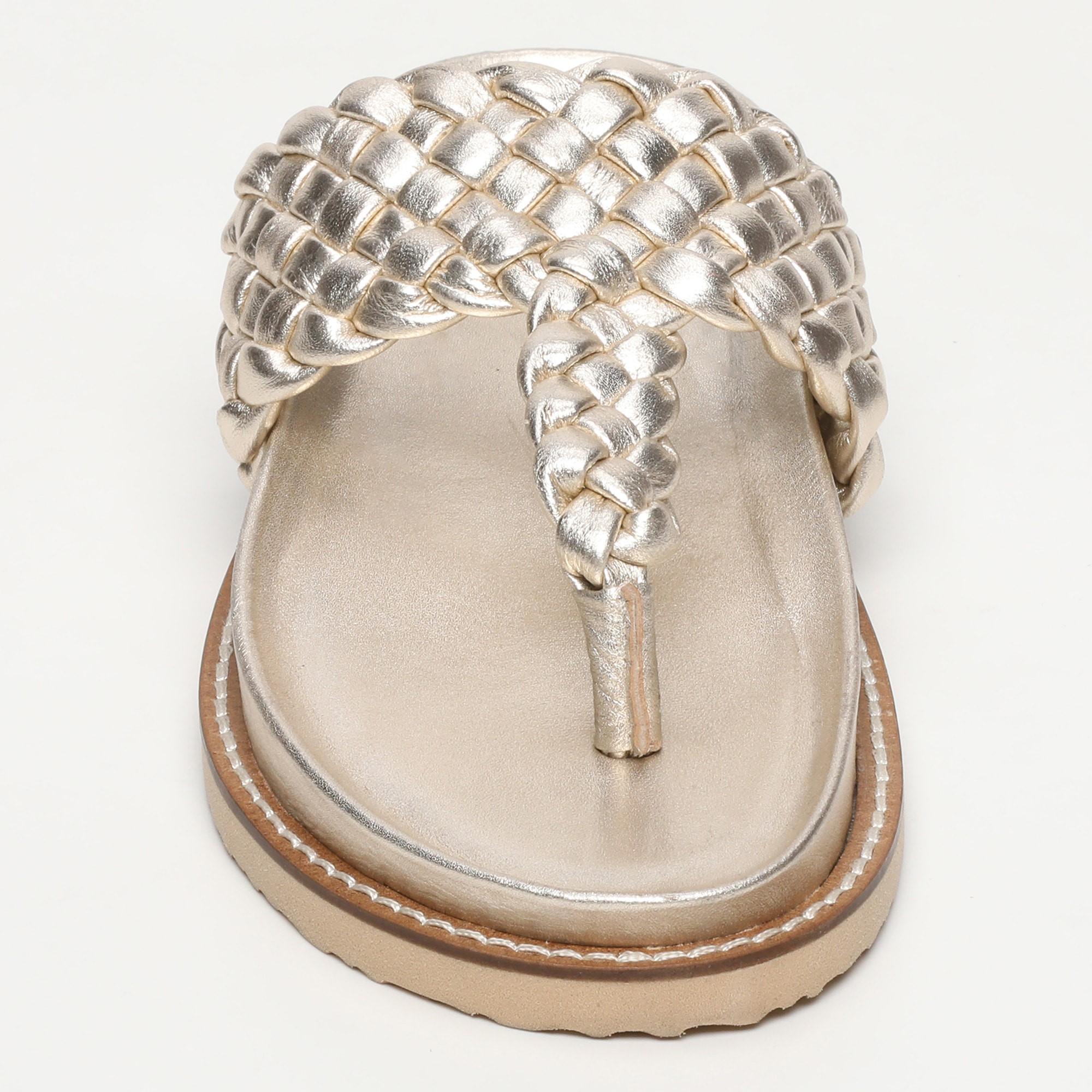 NAVAS mules entre doigt tresse en cuir platine