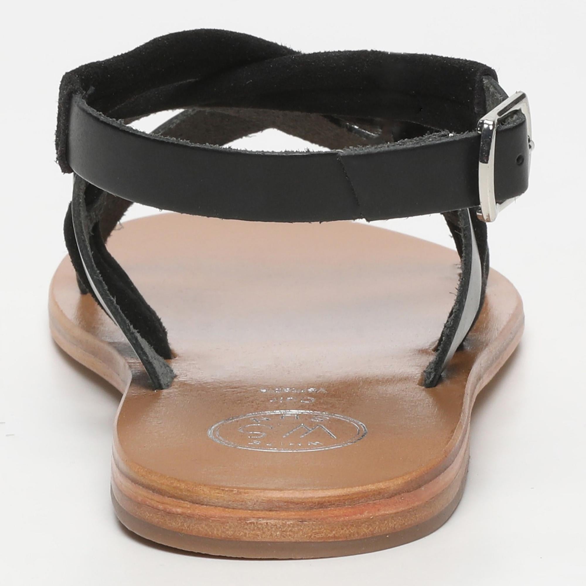 NIEBLA sandales bracelet de cheville en cuir noir