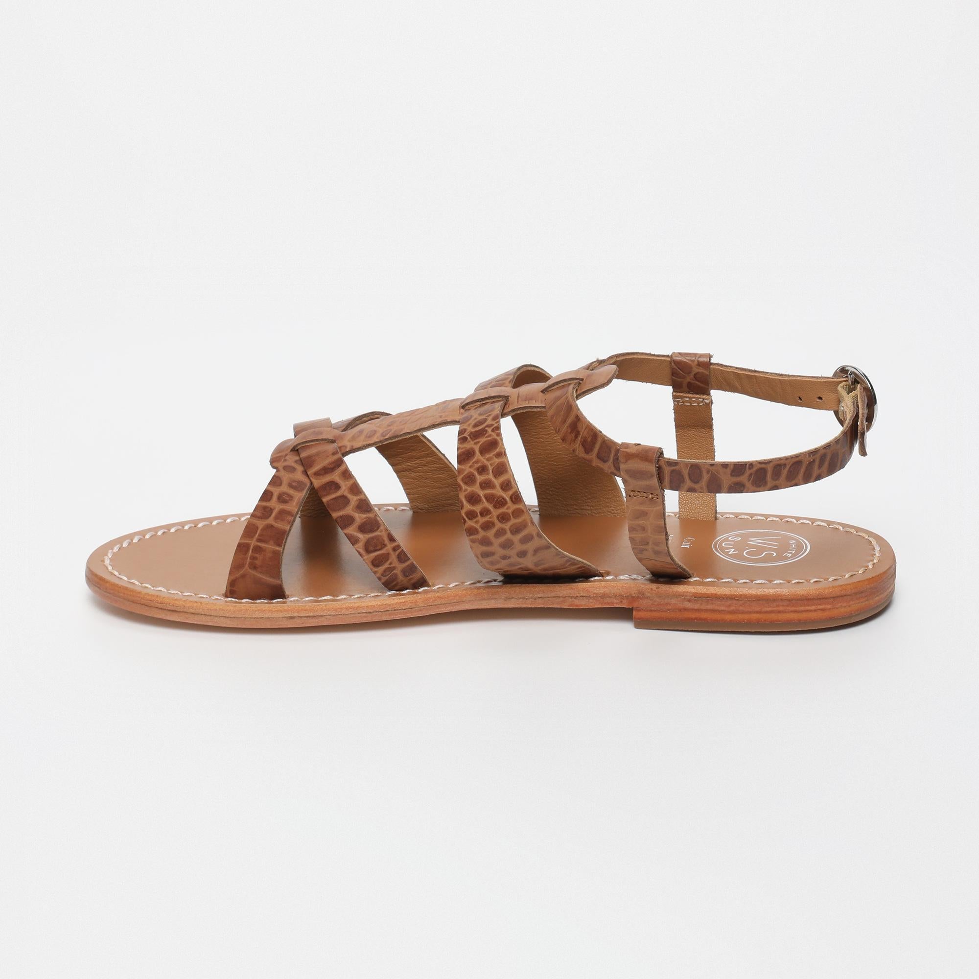 NIMA sandales en cuir croco camel