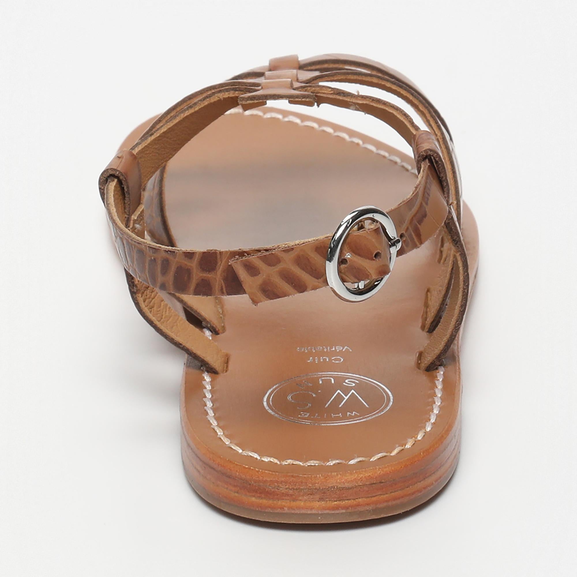 NIMA sandales en cuir croco camel