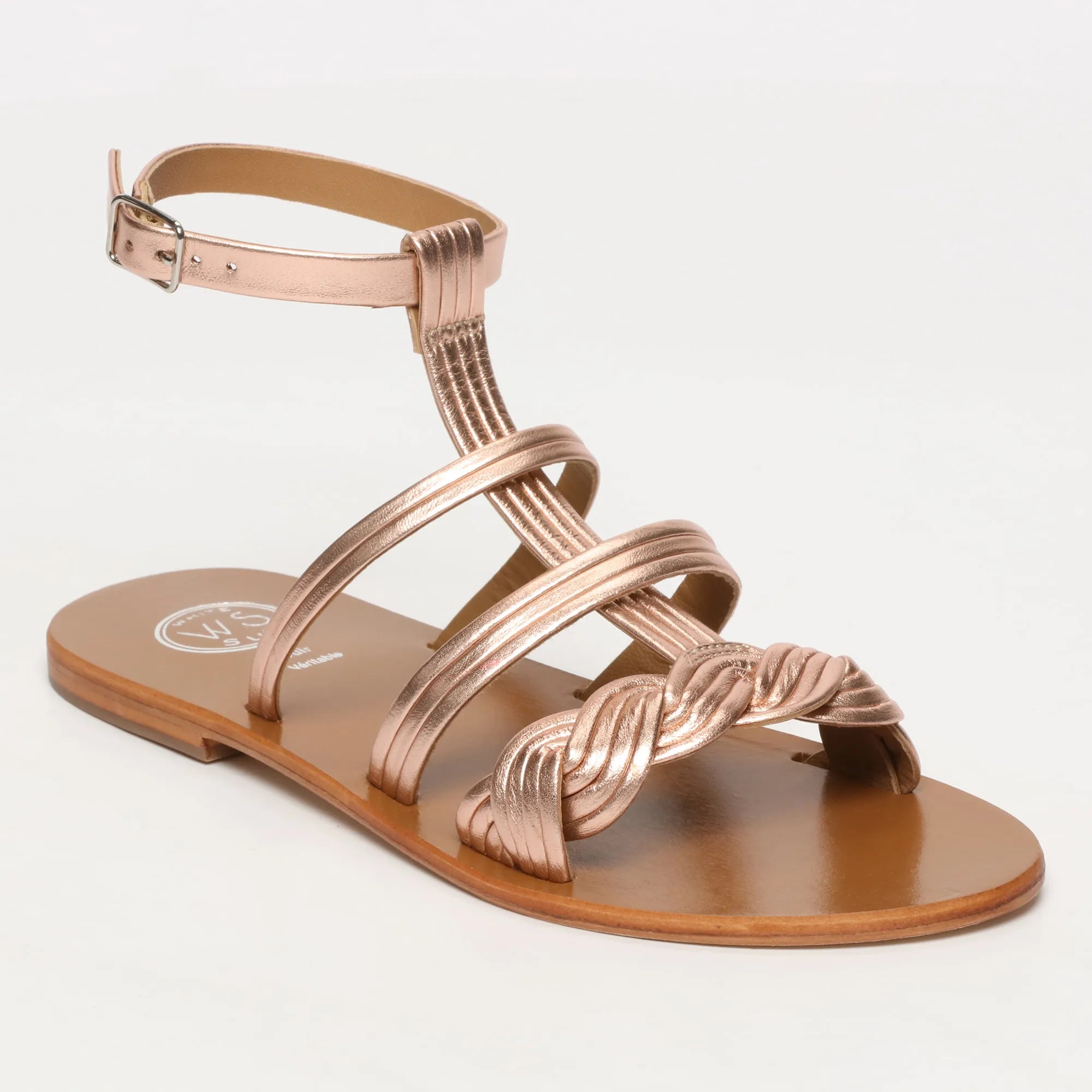 CARMESI sandales spartiate / lacet en cuir or rose