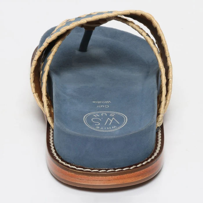 CAELUM mules en cuir bleu denim et beige
