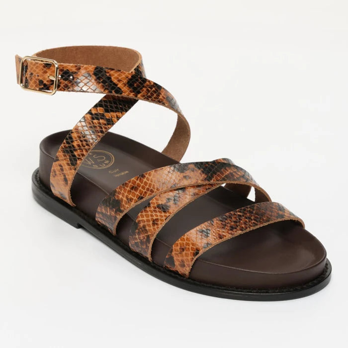 BOGARRA sandales en cuir marron serpent et marron