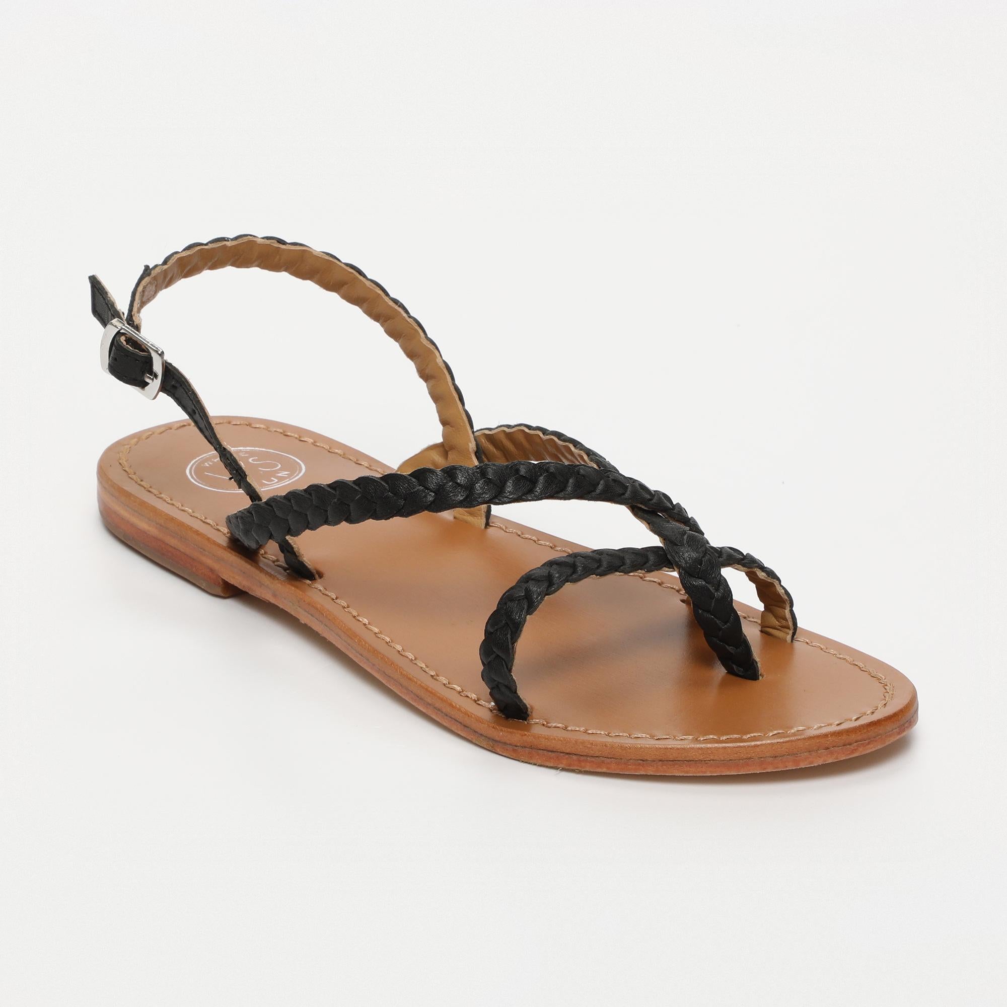 ORIOLE sandales tresse en cuir noir