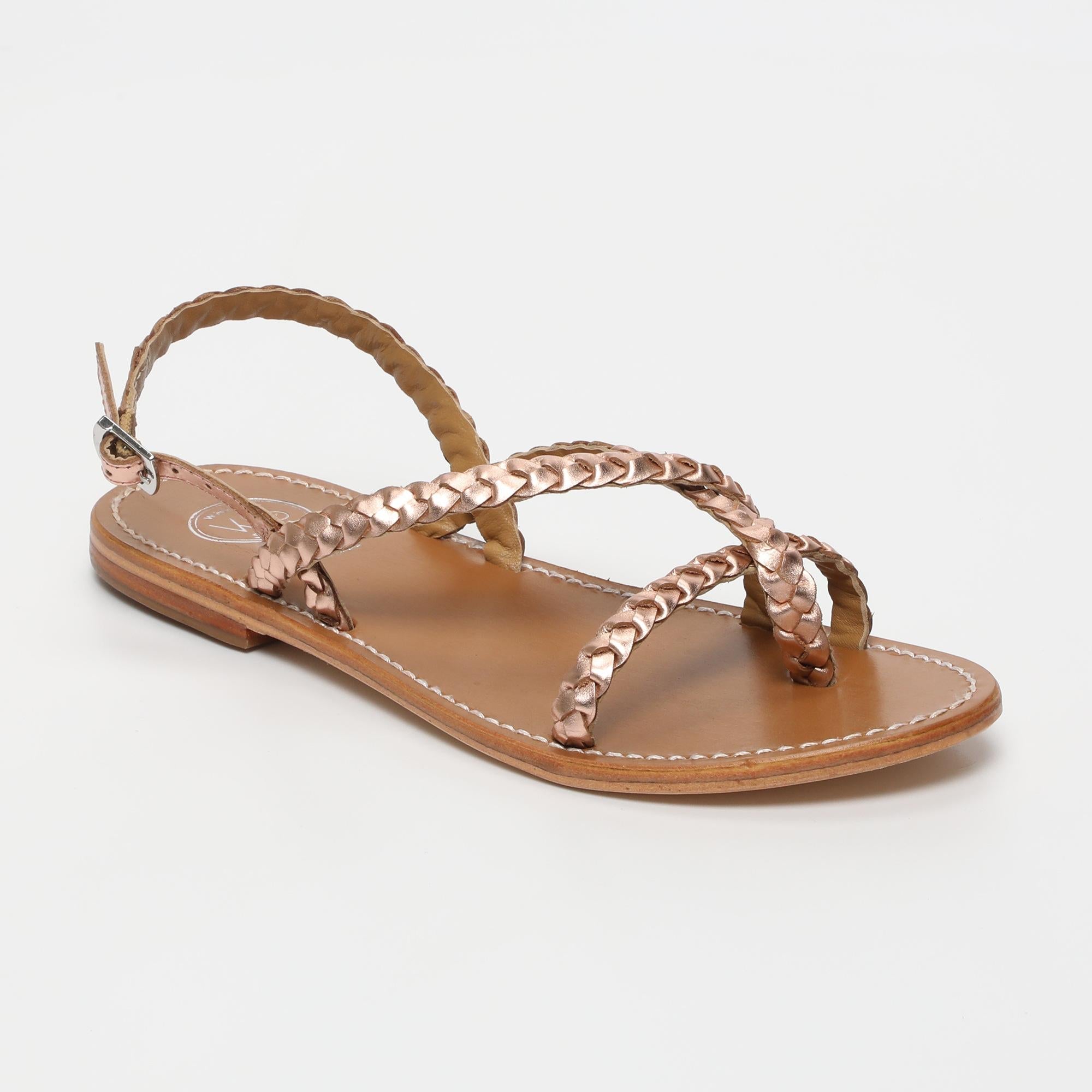 ORIOLE sandales tresse en cuir or rose