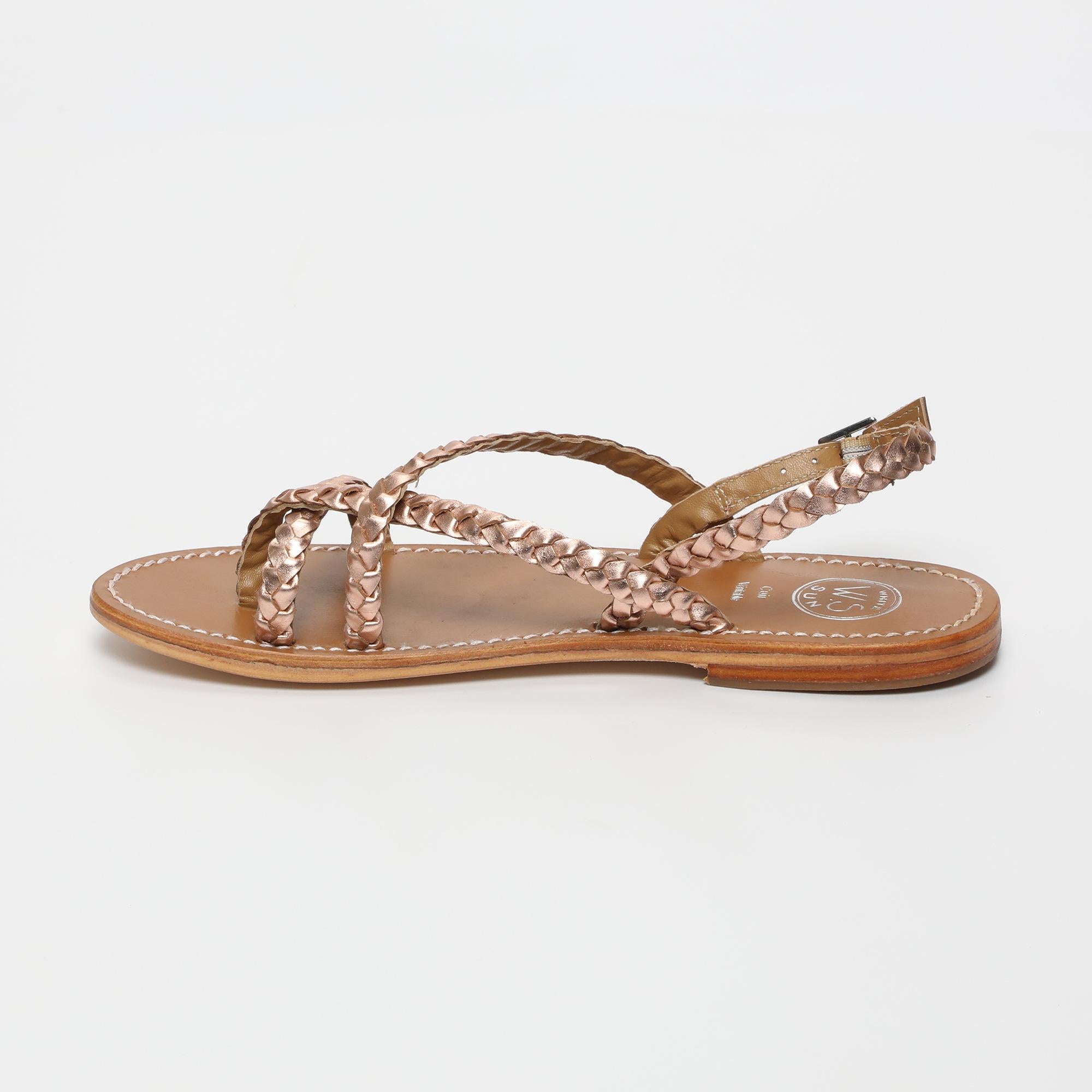 ORIOLE sandales tresse en cuir or rose