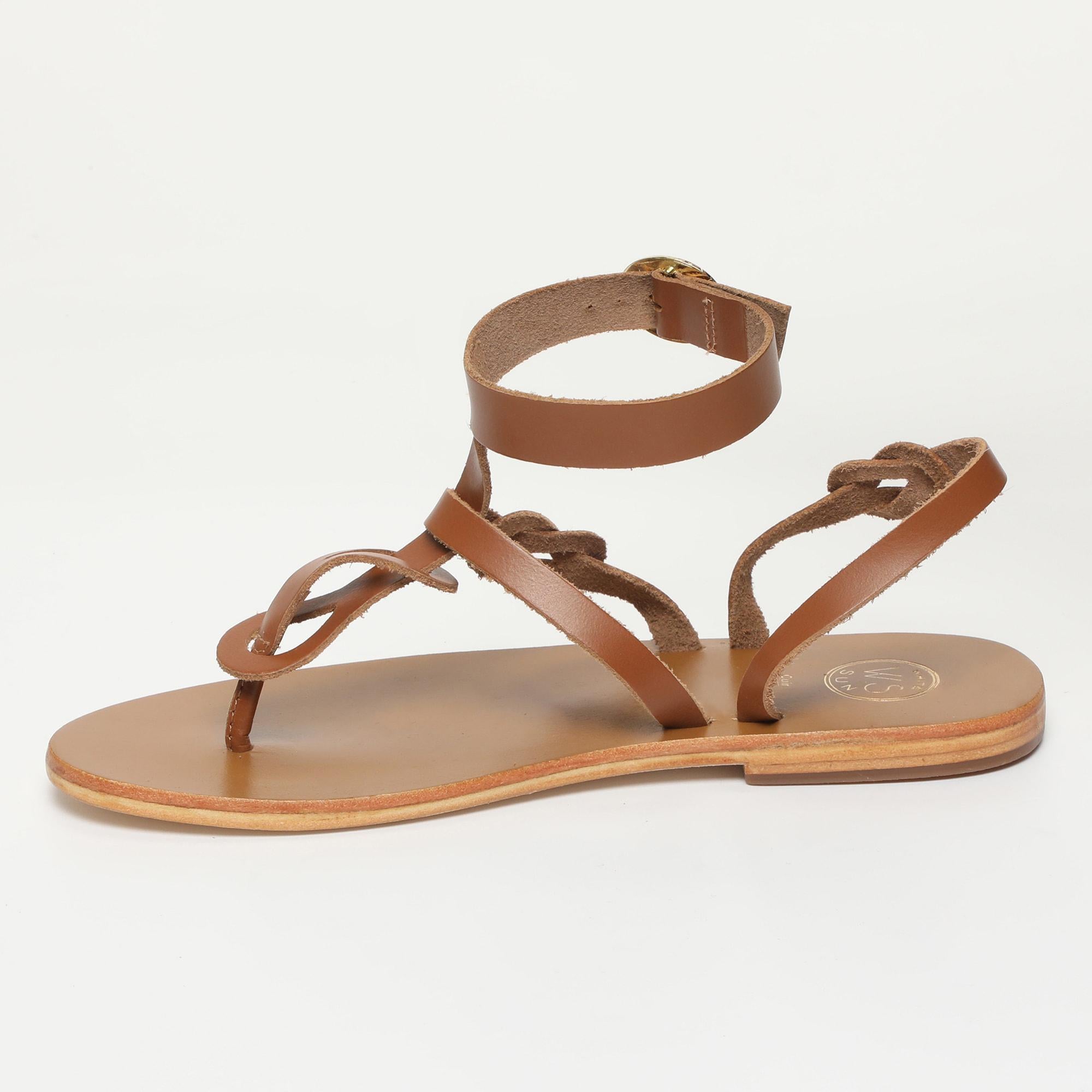 OSANI sandales entre doigt bracelet de cheville en cuir camel