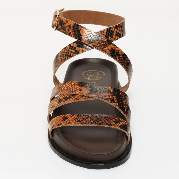 BOGARRA sandales en cuir marron serpent et marron