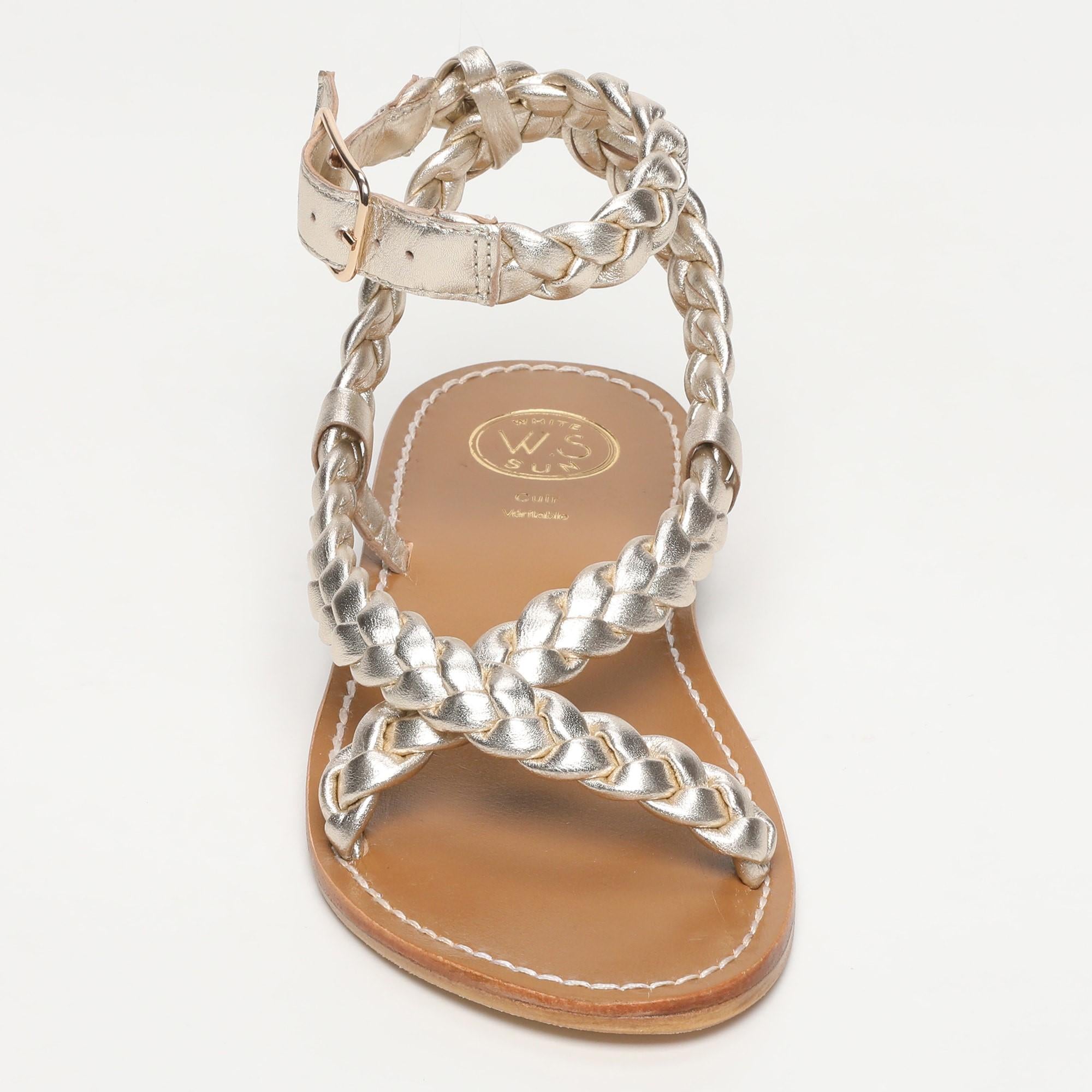 QUERO sandales tresse bracelet de cheville en cuir or
