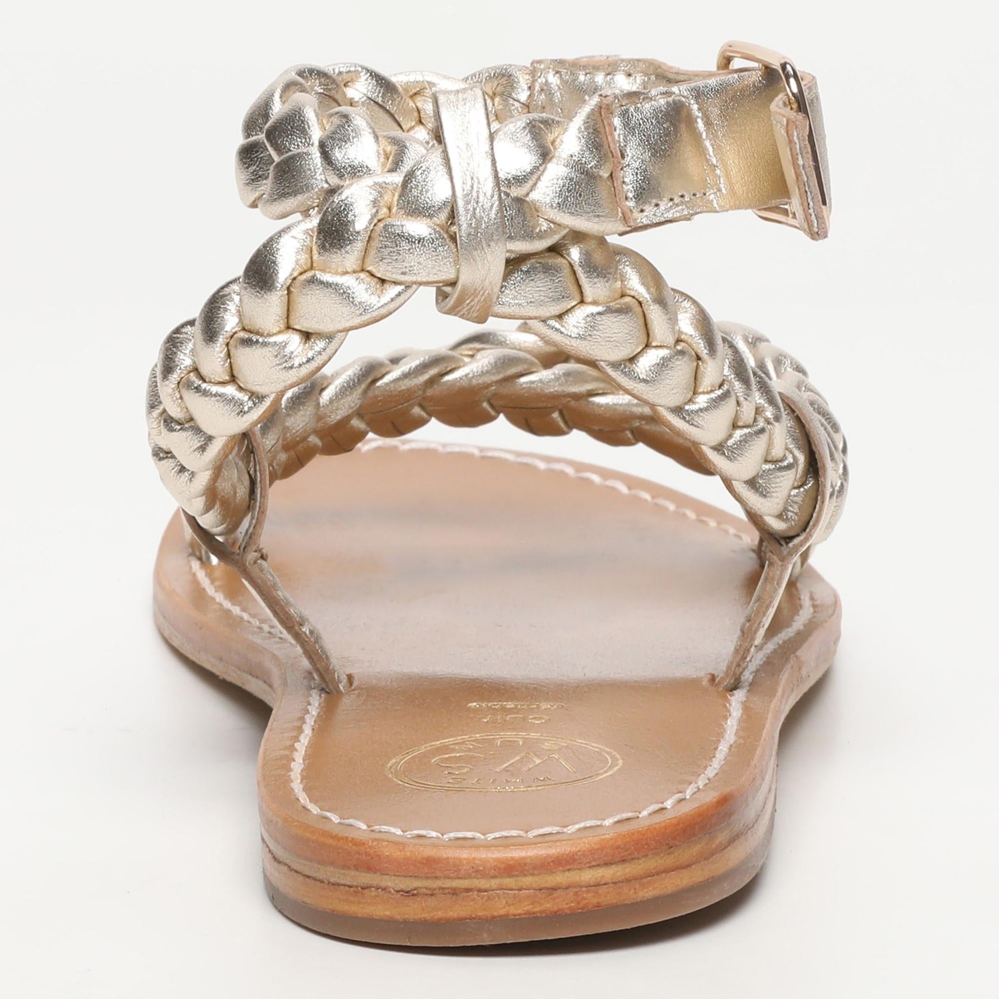 QUERO sandales tresse bracelet de cheville en cuir or