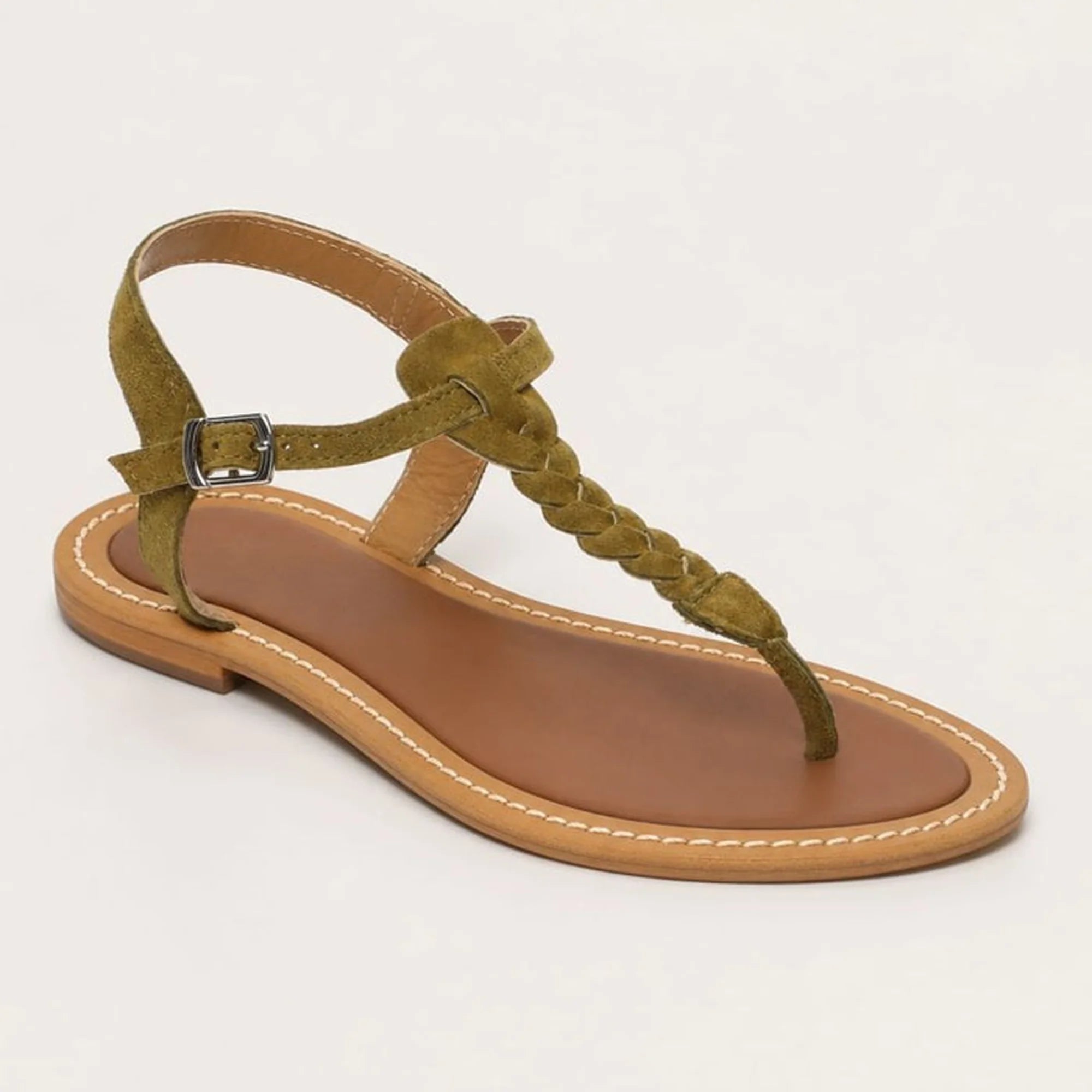 NATAL sandales entre-doigts en cuir olive