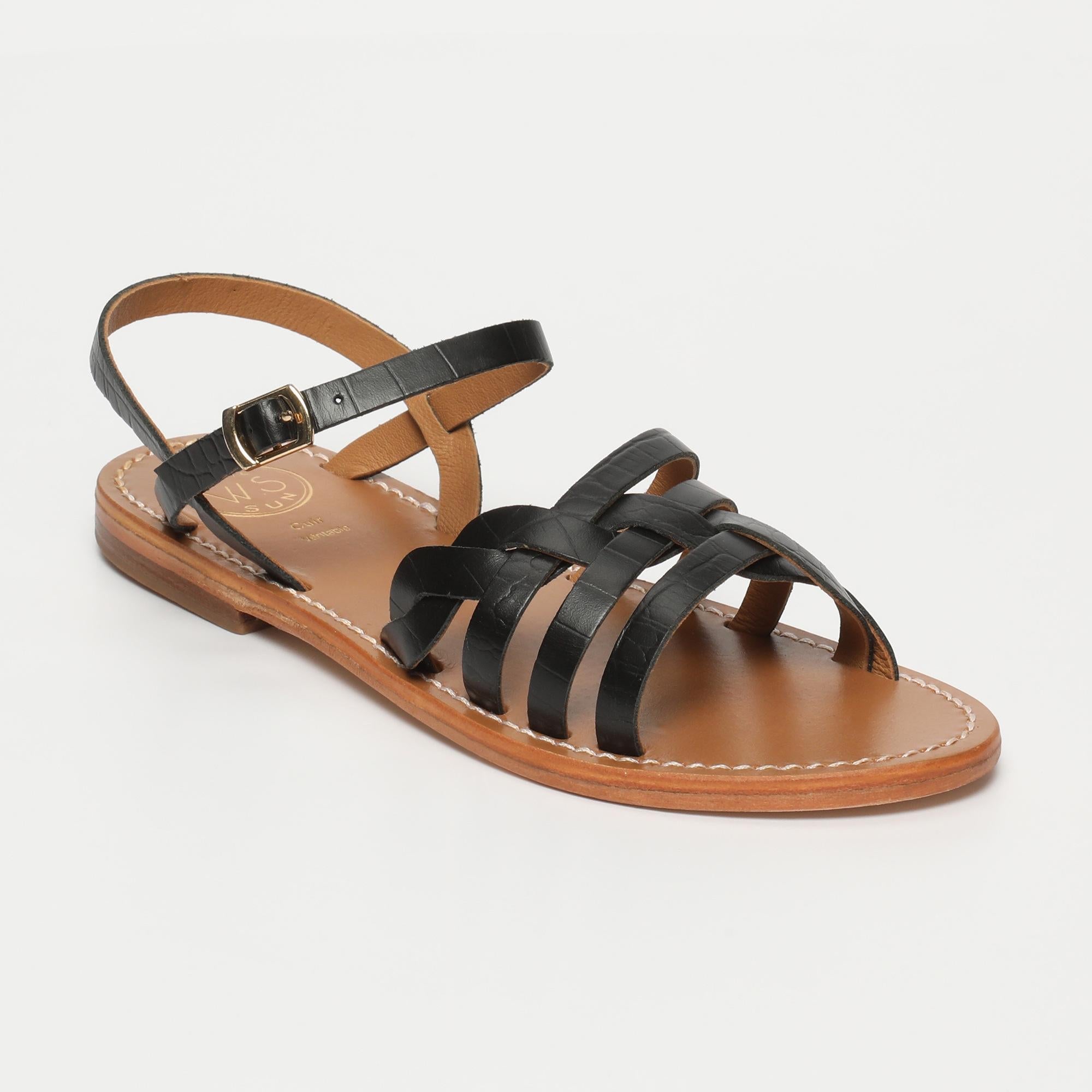 RUBRA sandales en cuir croco noir
