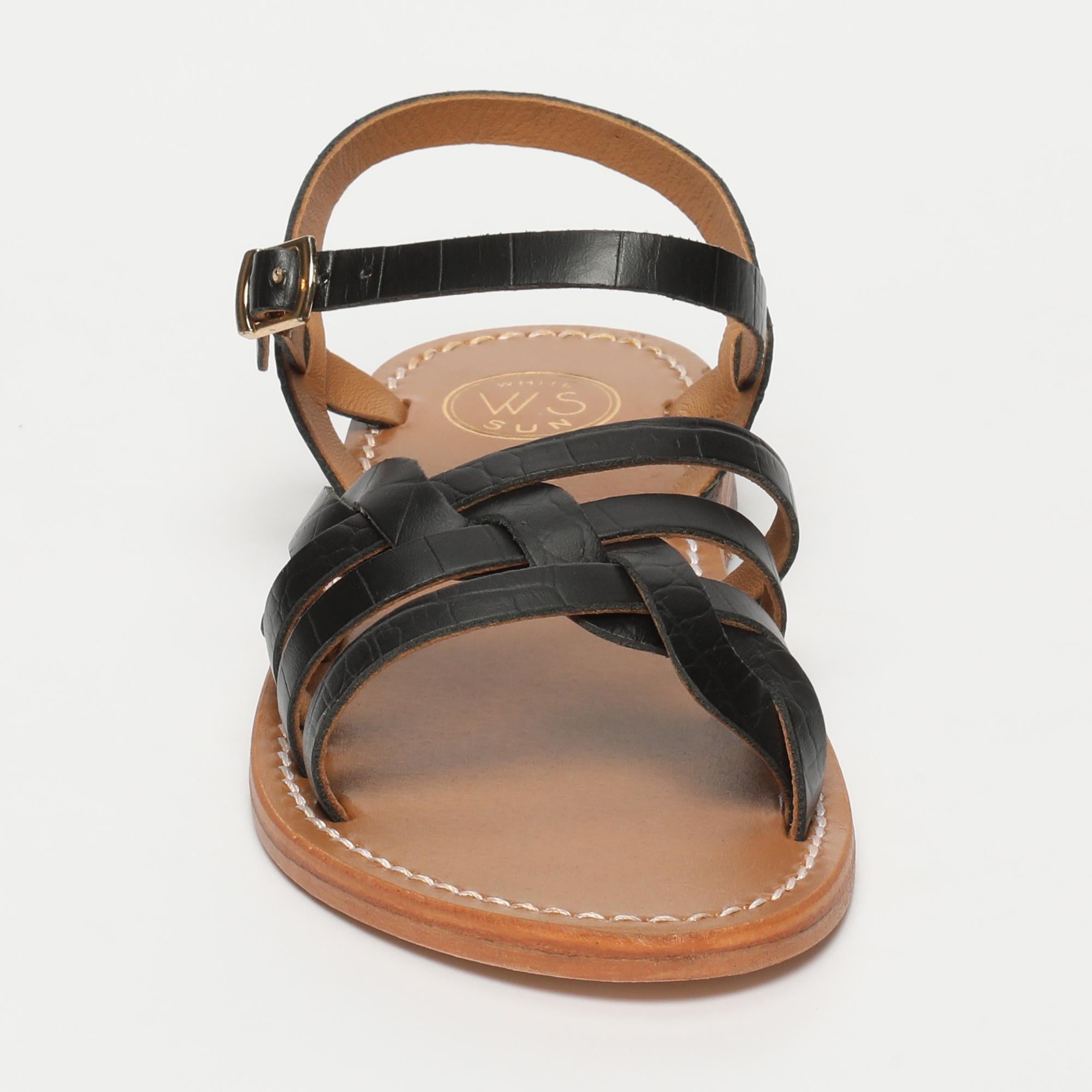 RUBRA sandales en cuir croco noir