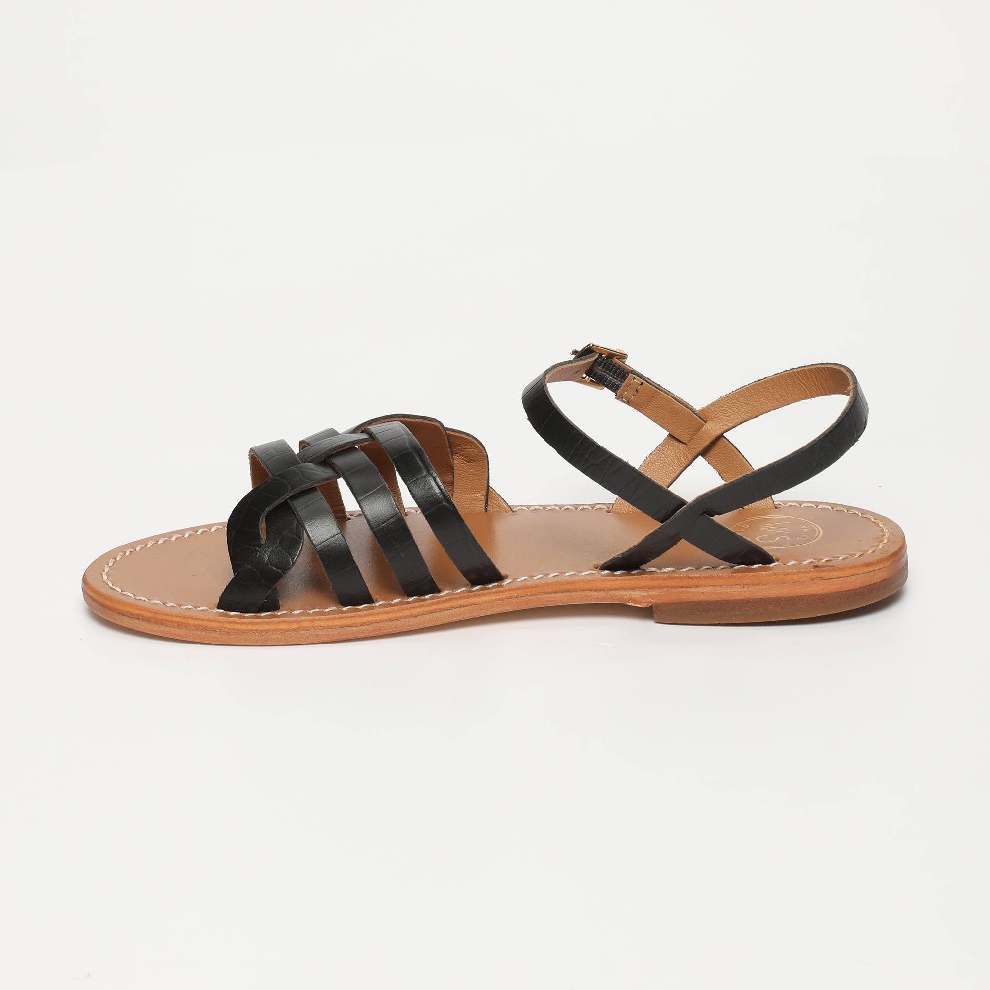 RUBRA sandales en cuir croco noir
