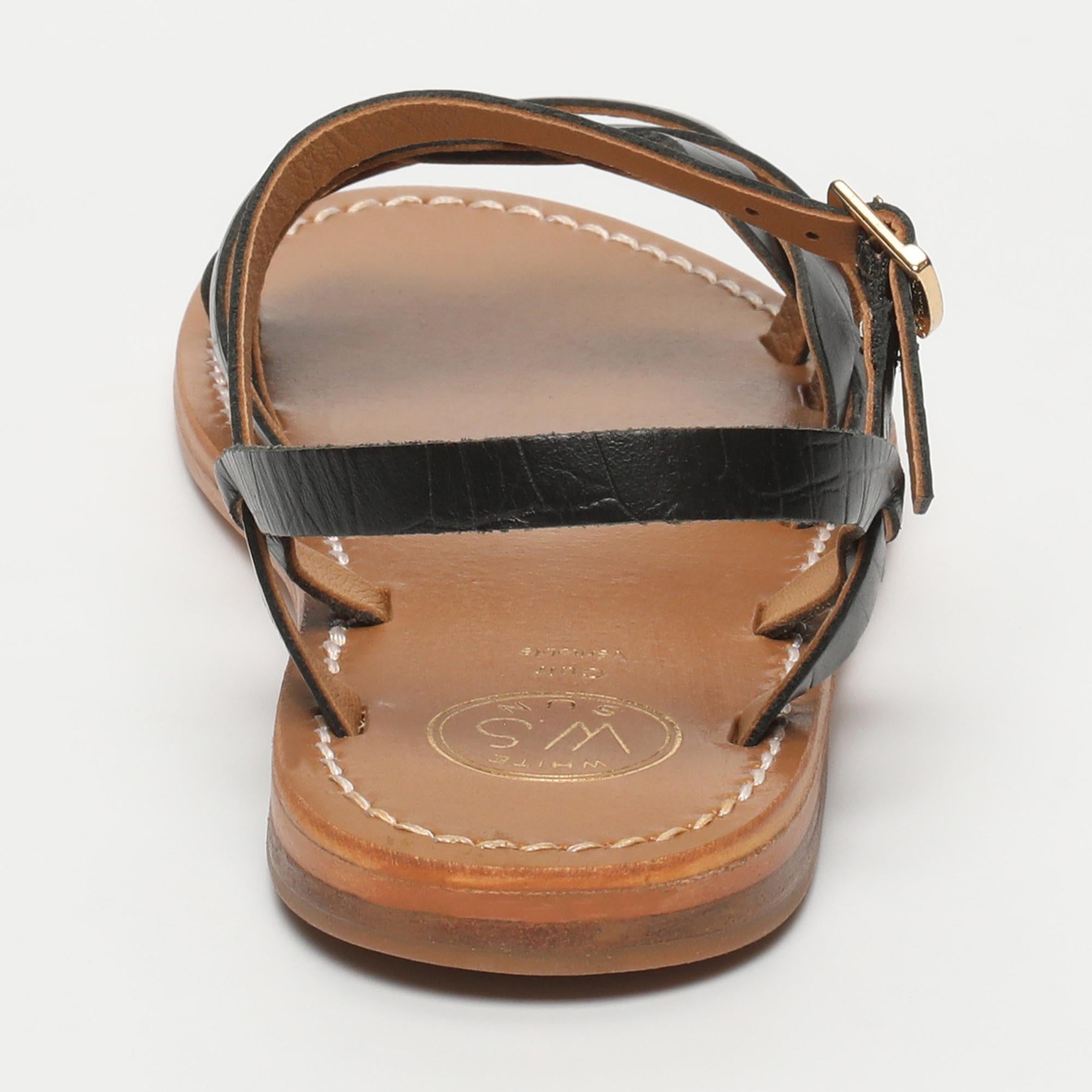 RUBRA sandales en cuir croco noir