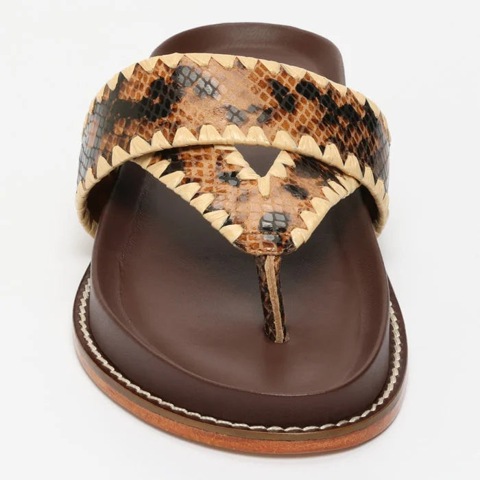 CAELUM mules en cuir marron serpent et beige