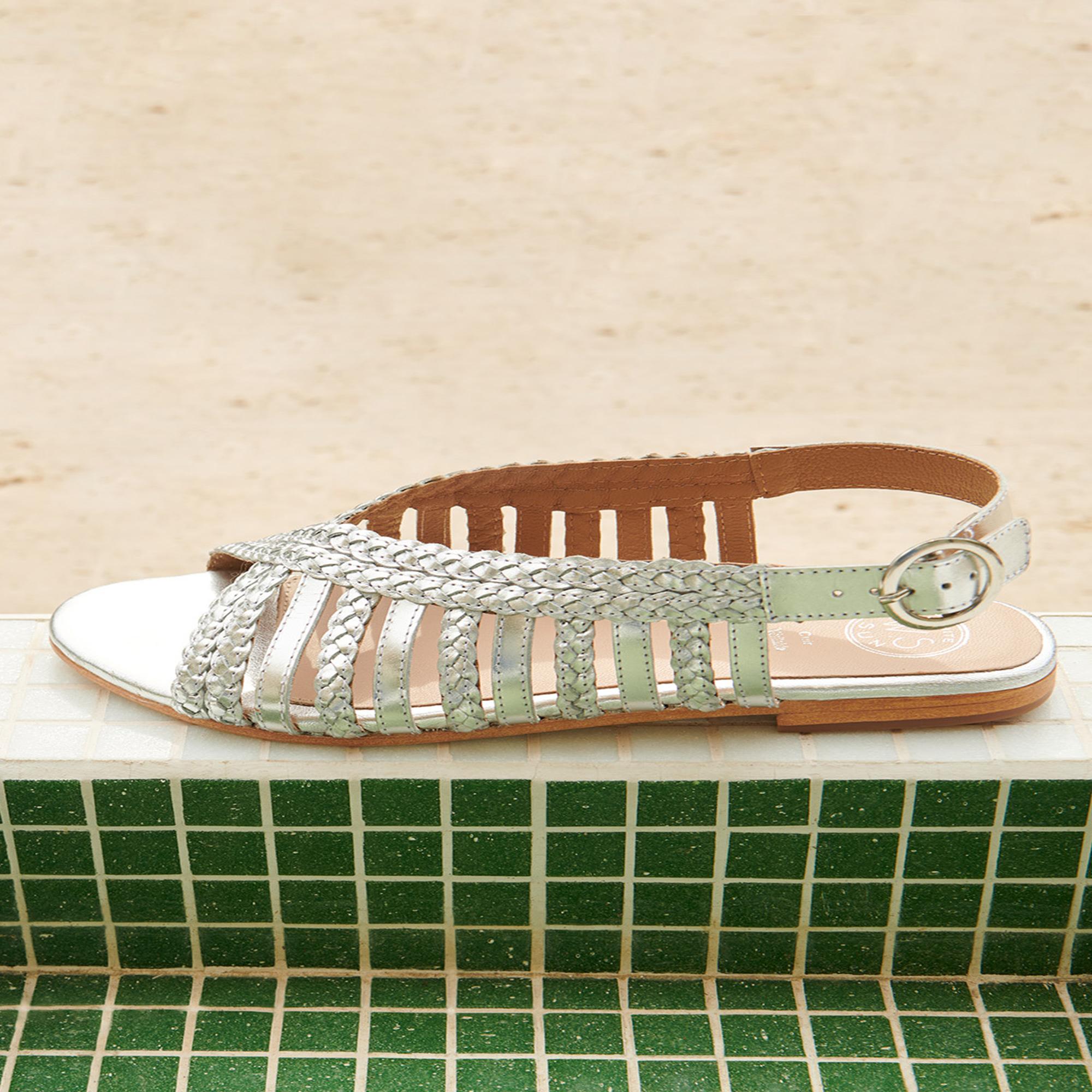 SAMPOLO sandales tresse en cuir argent