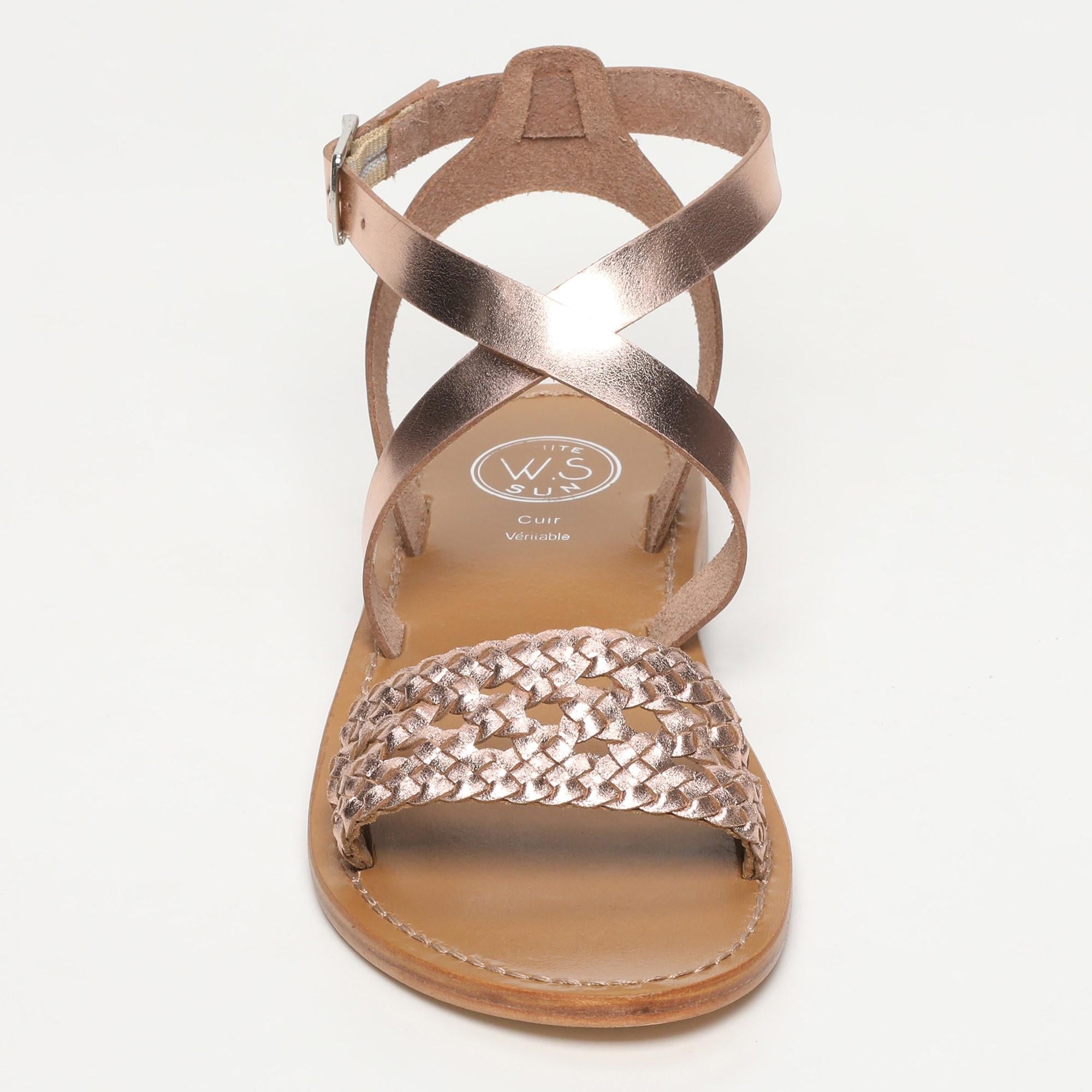 SESENA sandales tresse en cuir or rose