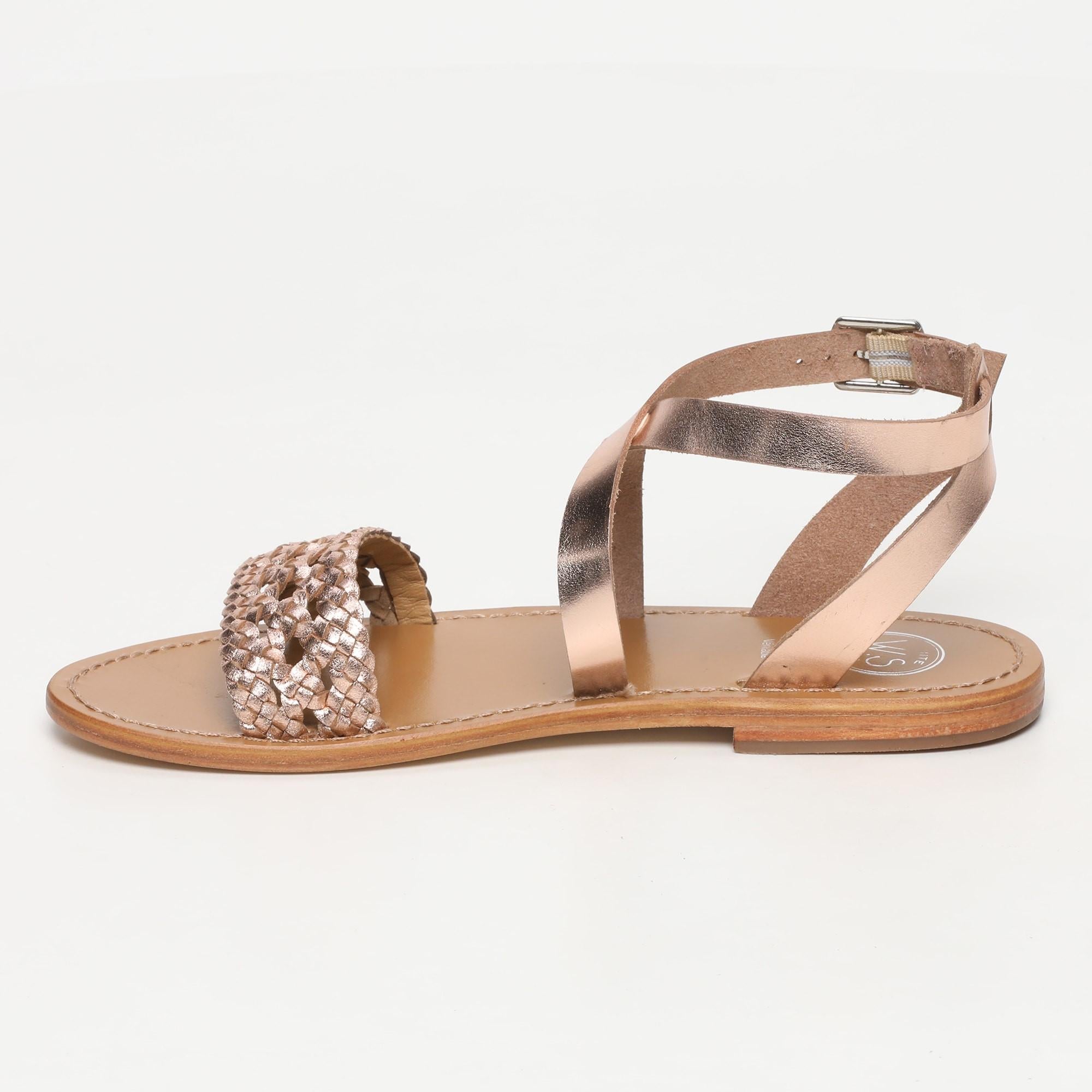 SESENA sandales tresse en cuir or rose