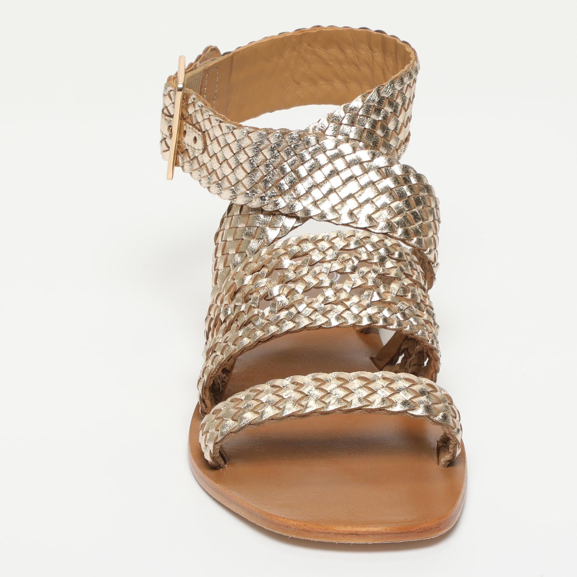 SOLANA sandales bracelet de cheville tresse en cuir or