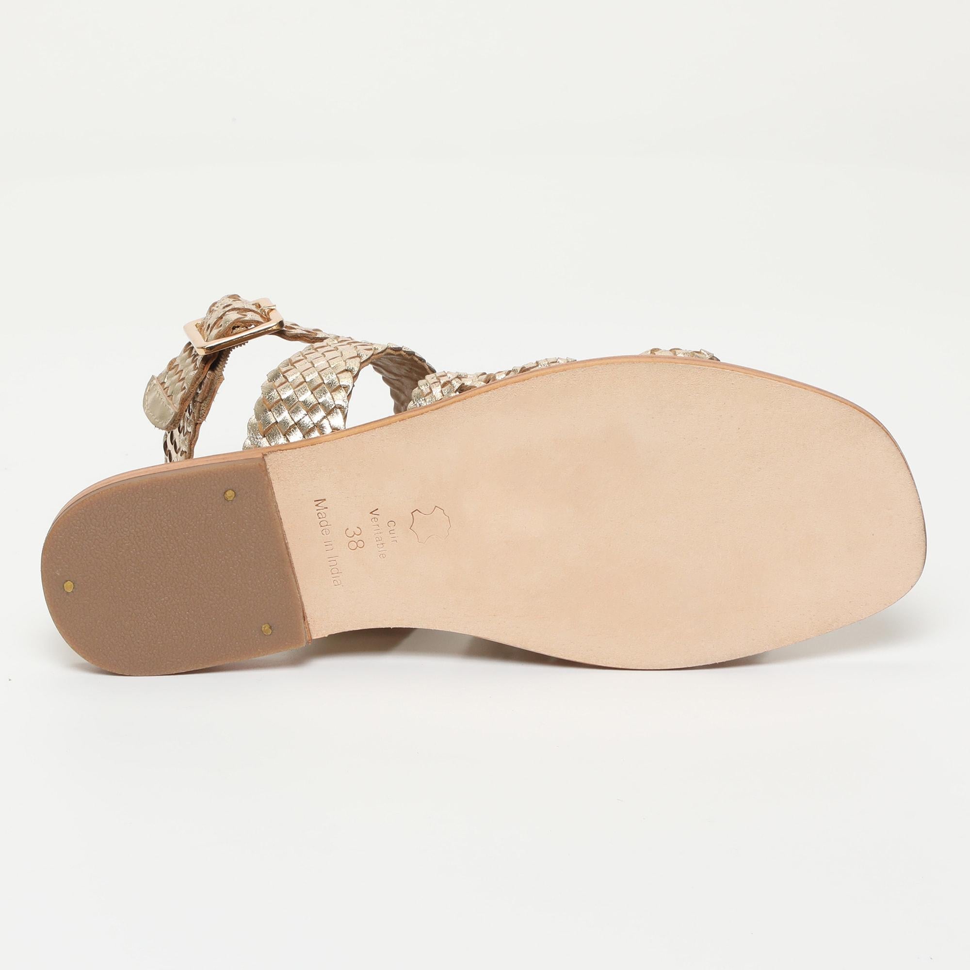 SOLANA sandales bracelet de cheville tresse en cuir or