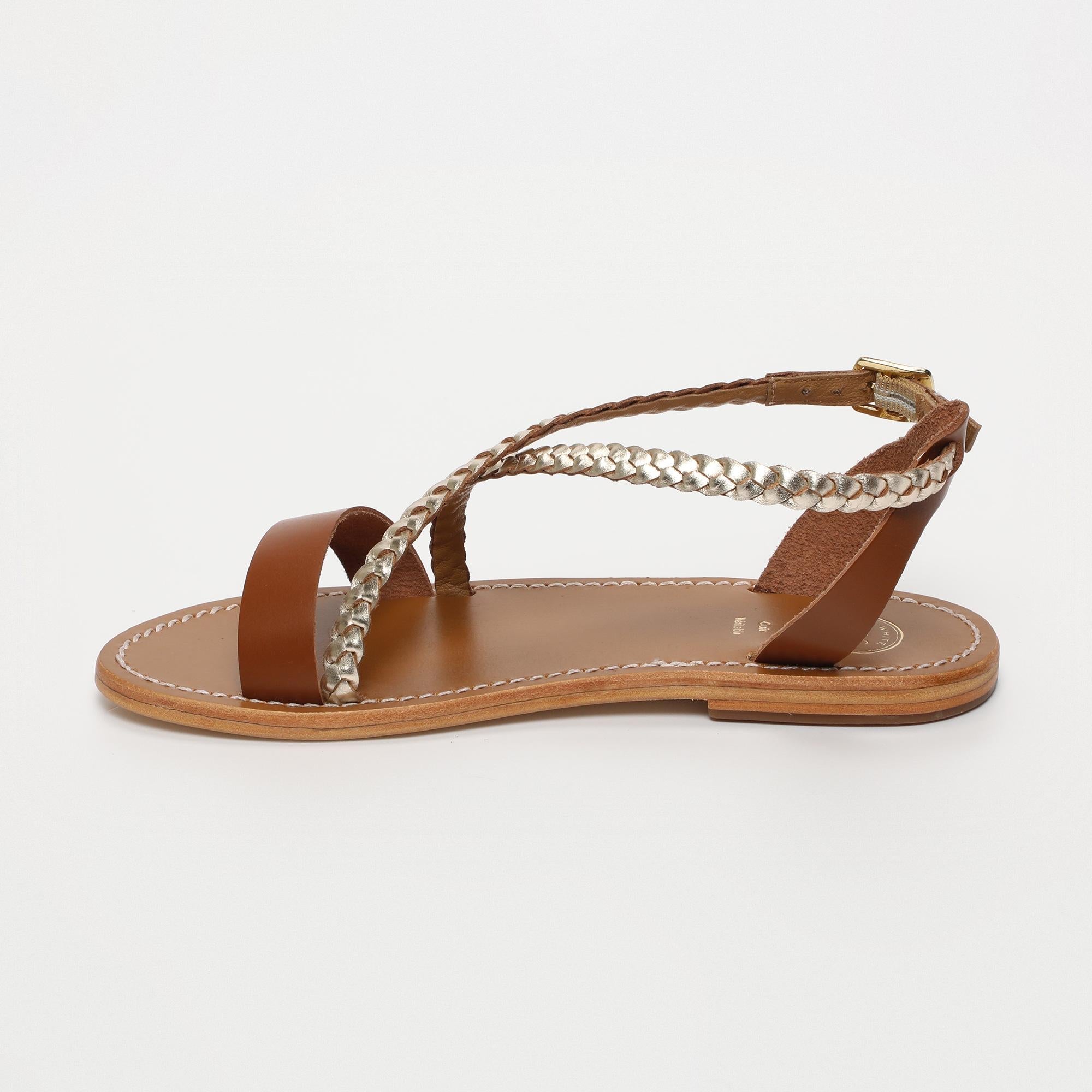 TALIA sandales tresse en cuir camel et or