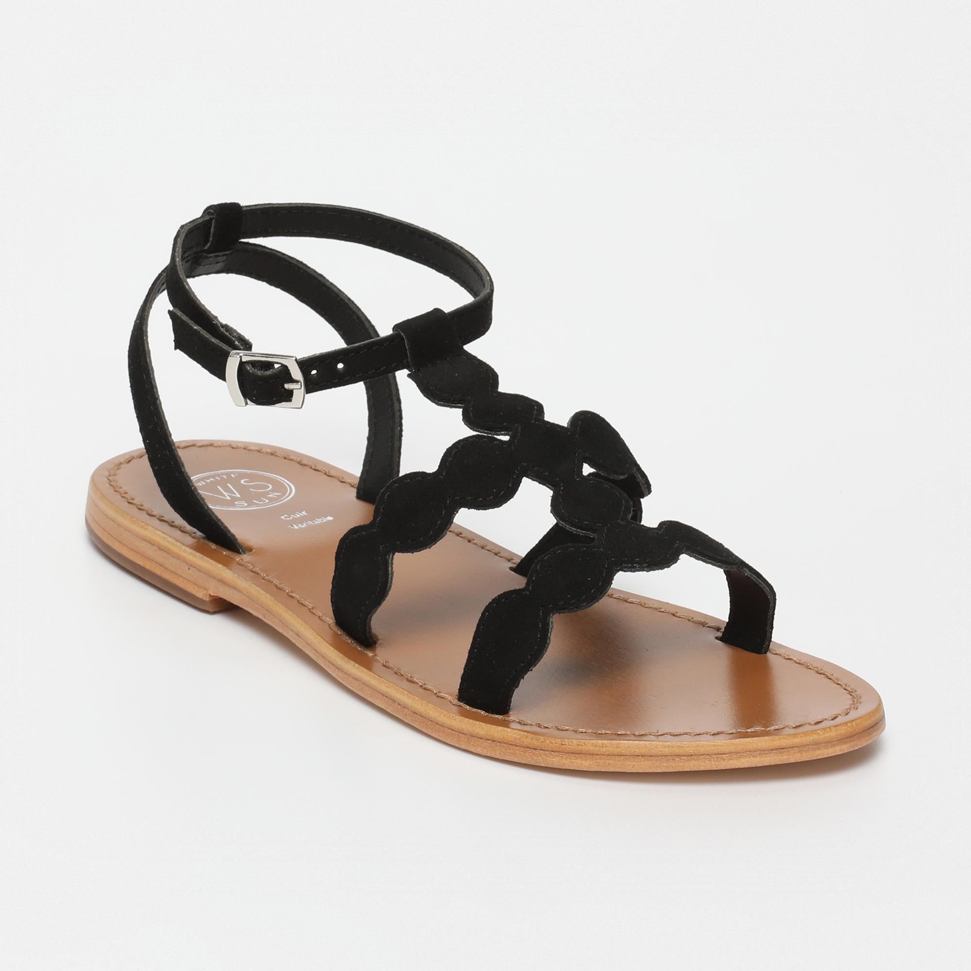 THUJA sandales en cuir noir