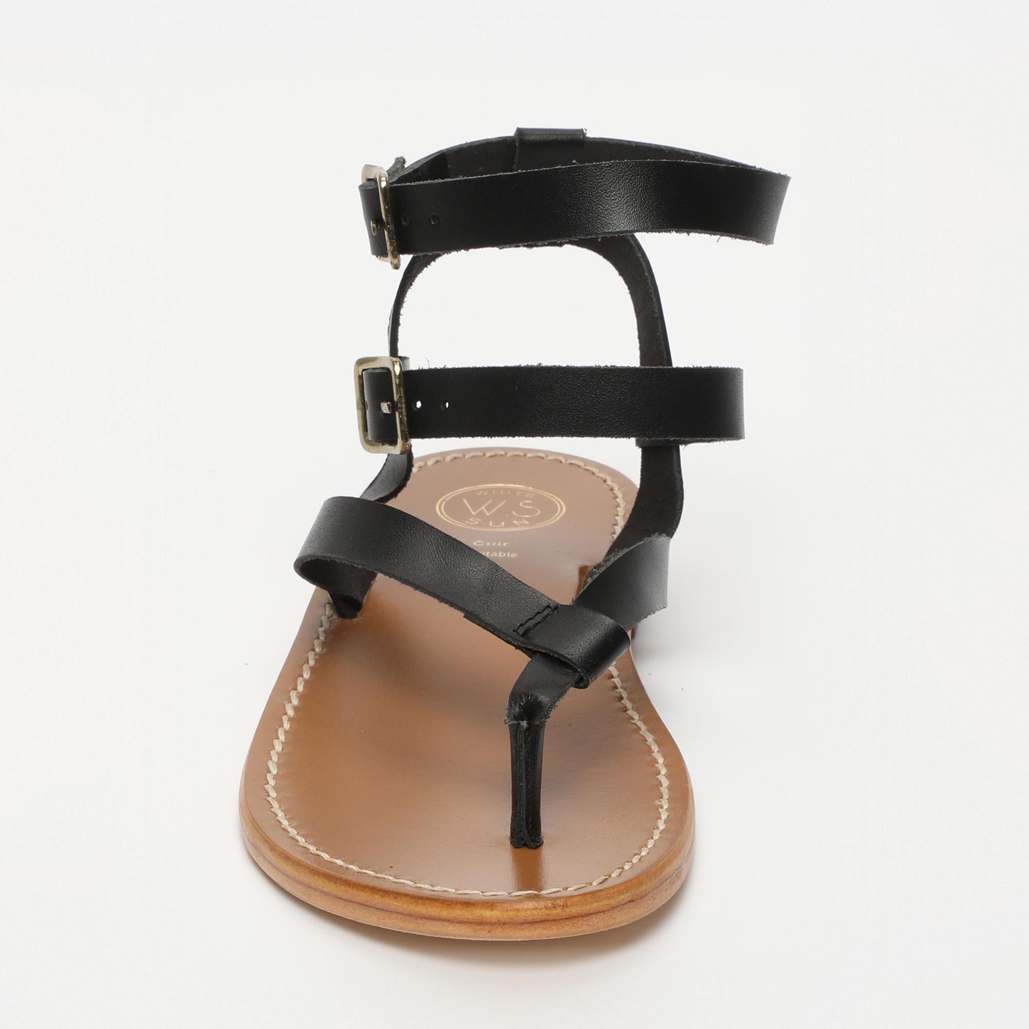 THEA sandales entre doigt bracelet de cheville en cuir noir