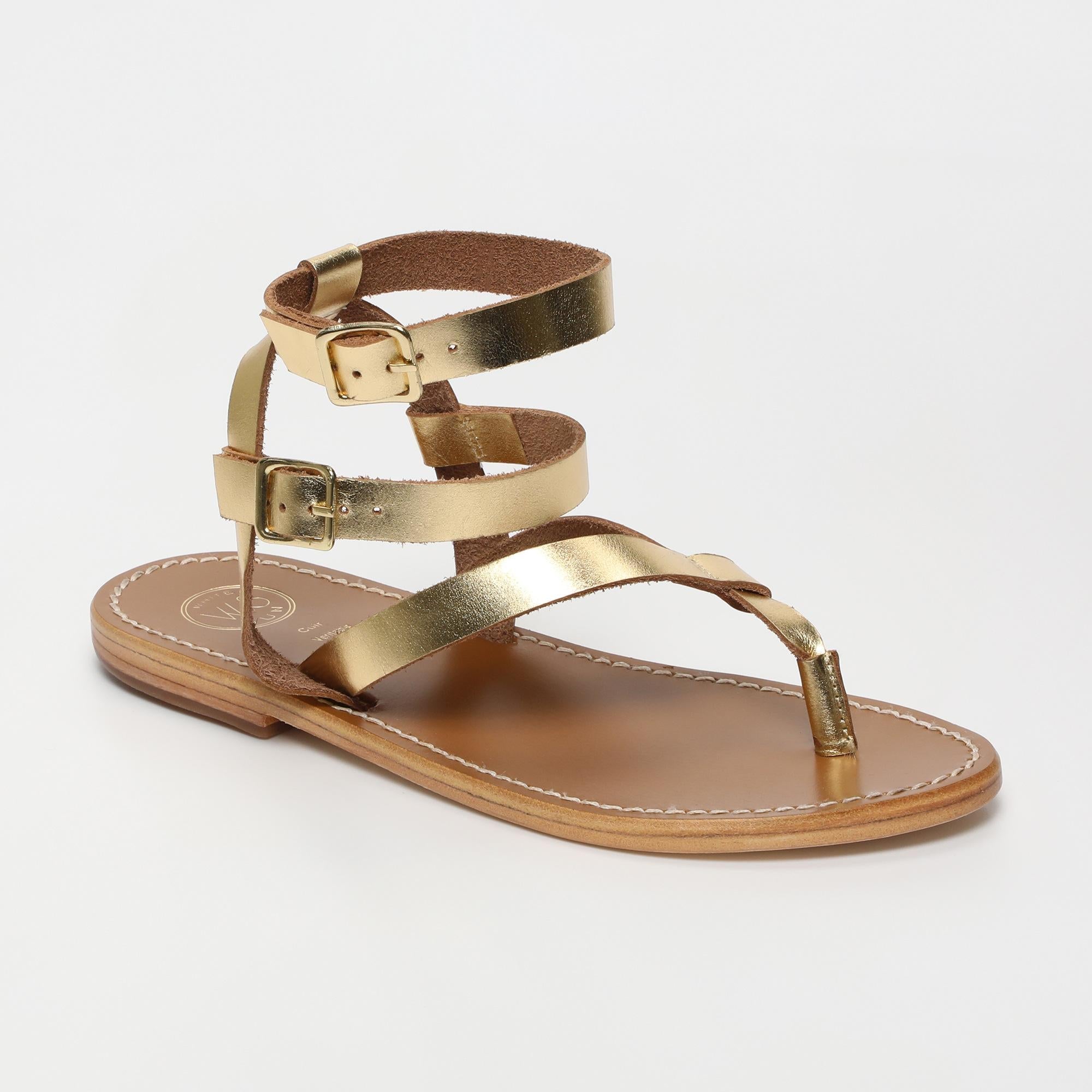THEA sandales entre doigt bracelet de cheville en cuir or foncé