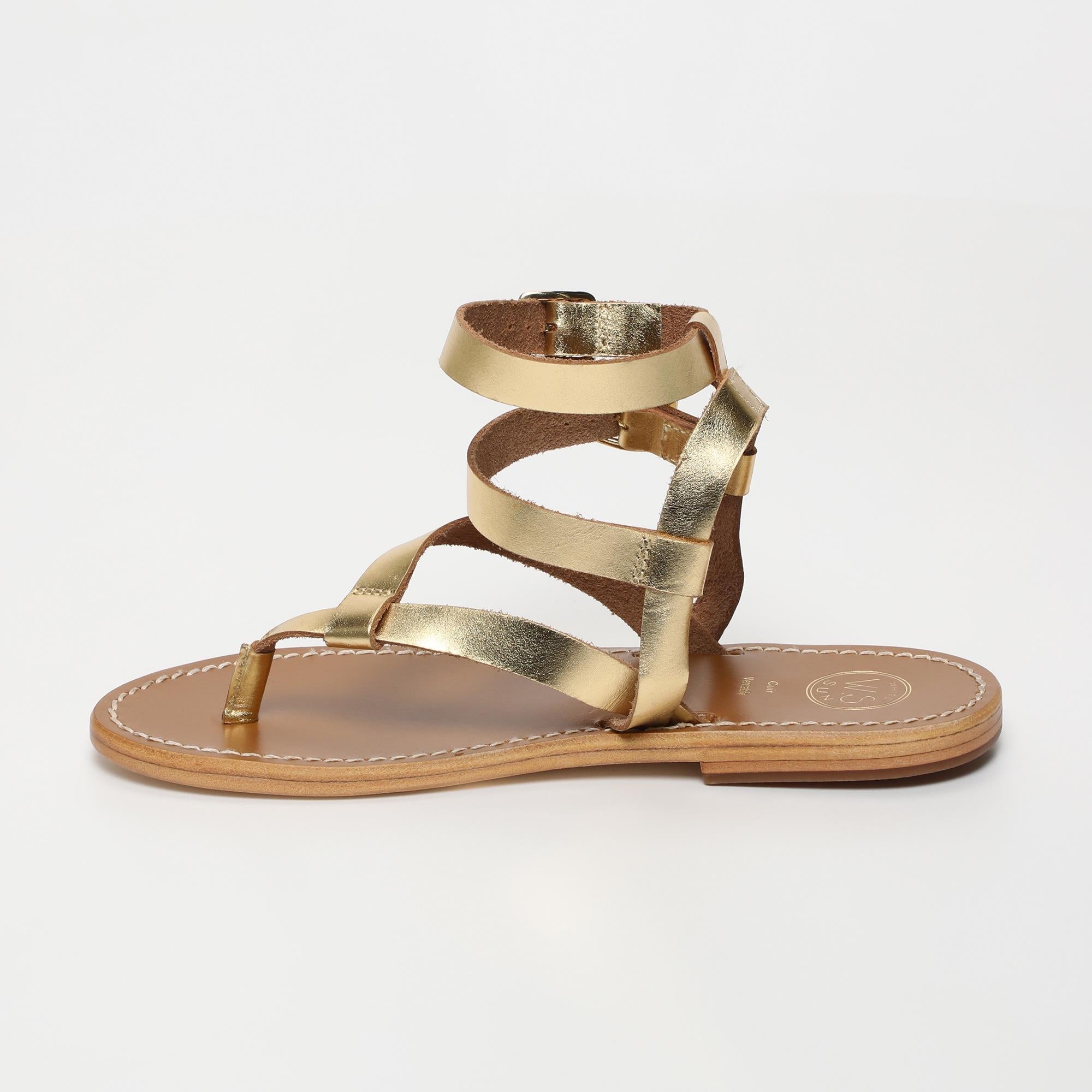THEA sandales entre doigt bracelet de cheville en cuir or foncé