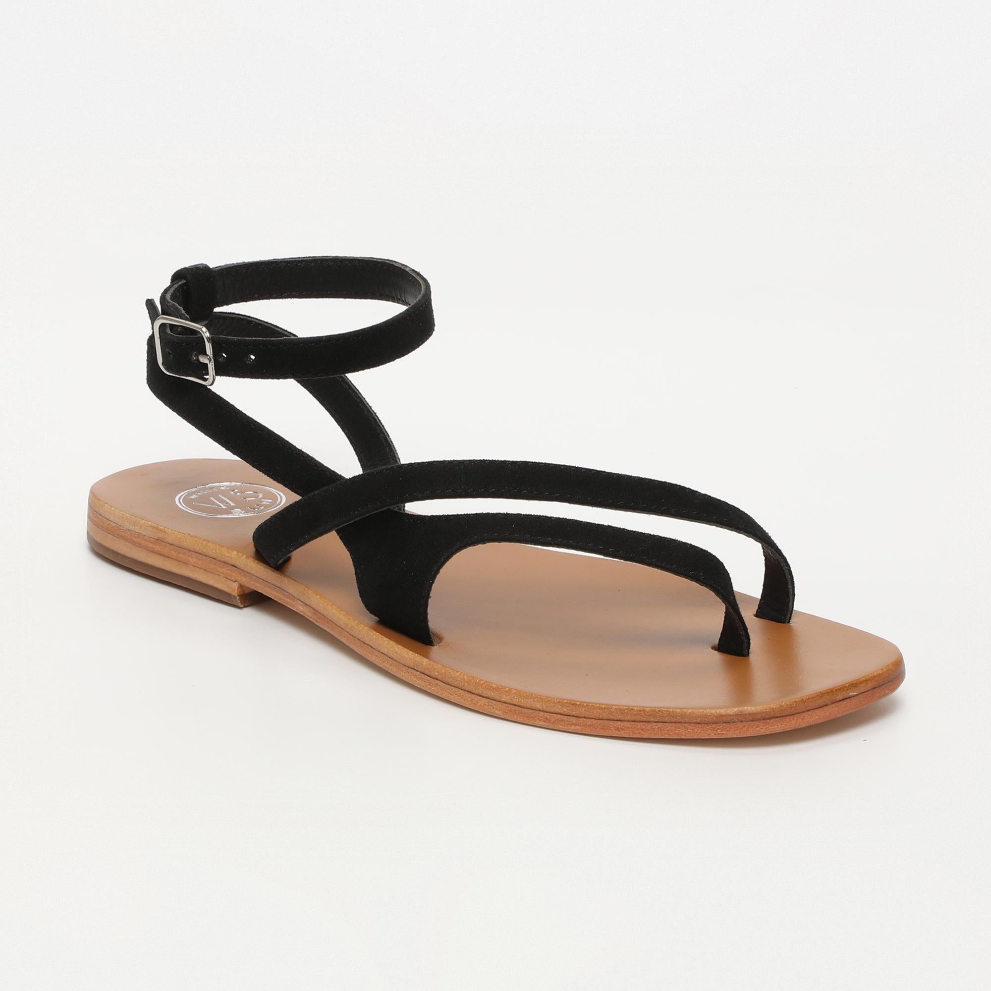 TINLEY sandales entre doigt bracelet de cheville en cuir noir