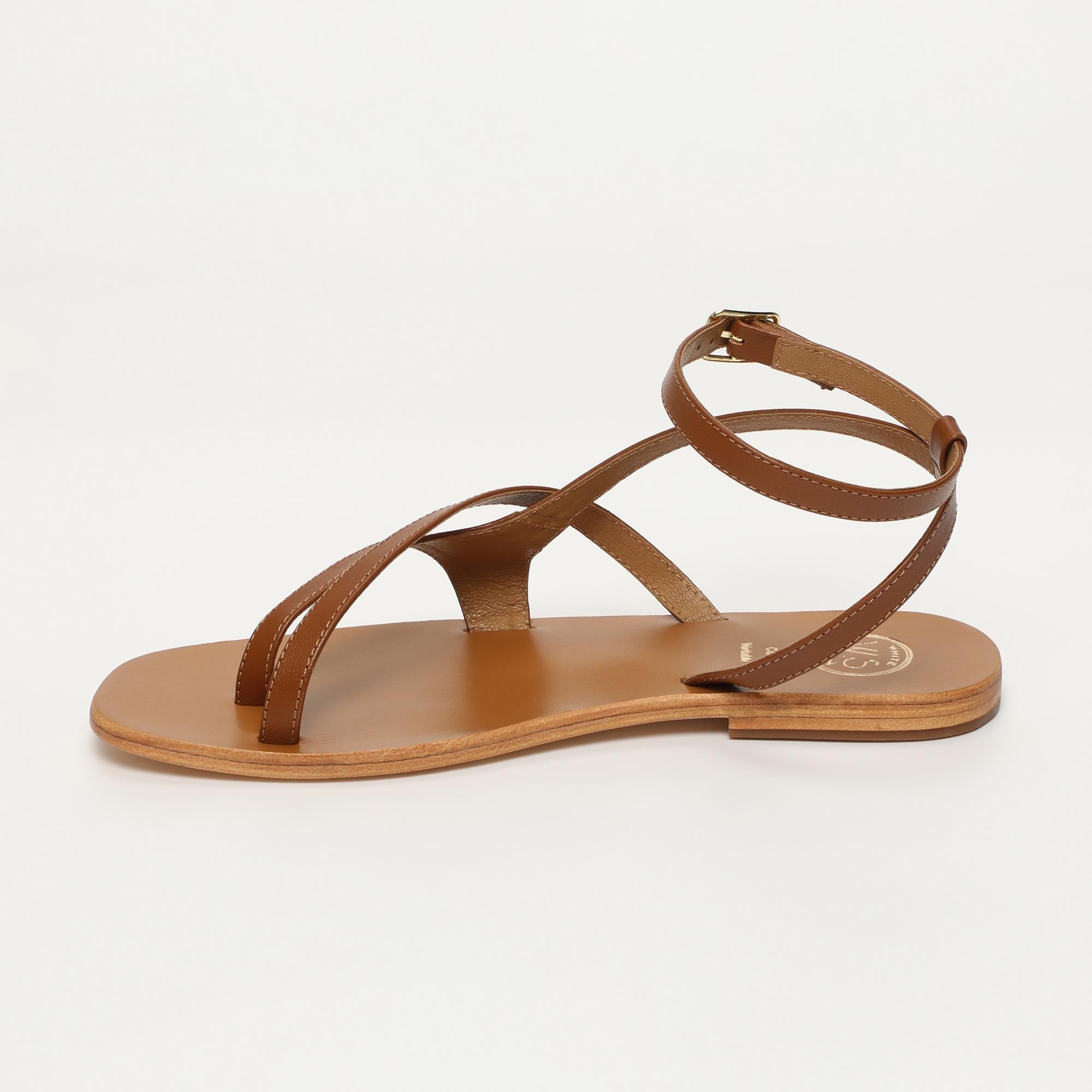 TINLEY sandales entre doigt bracelet de cheville en cuir camel
