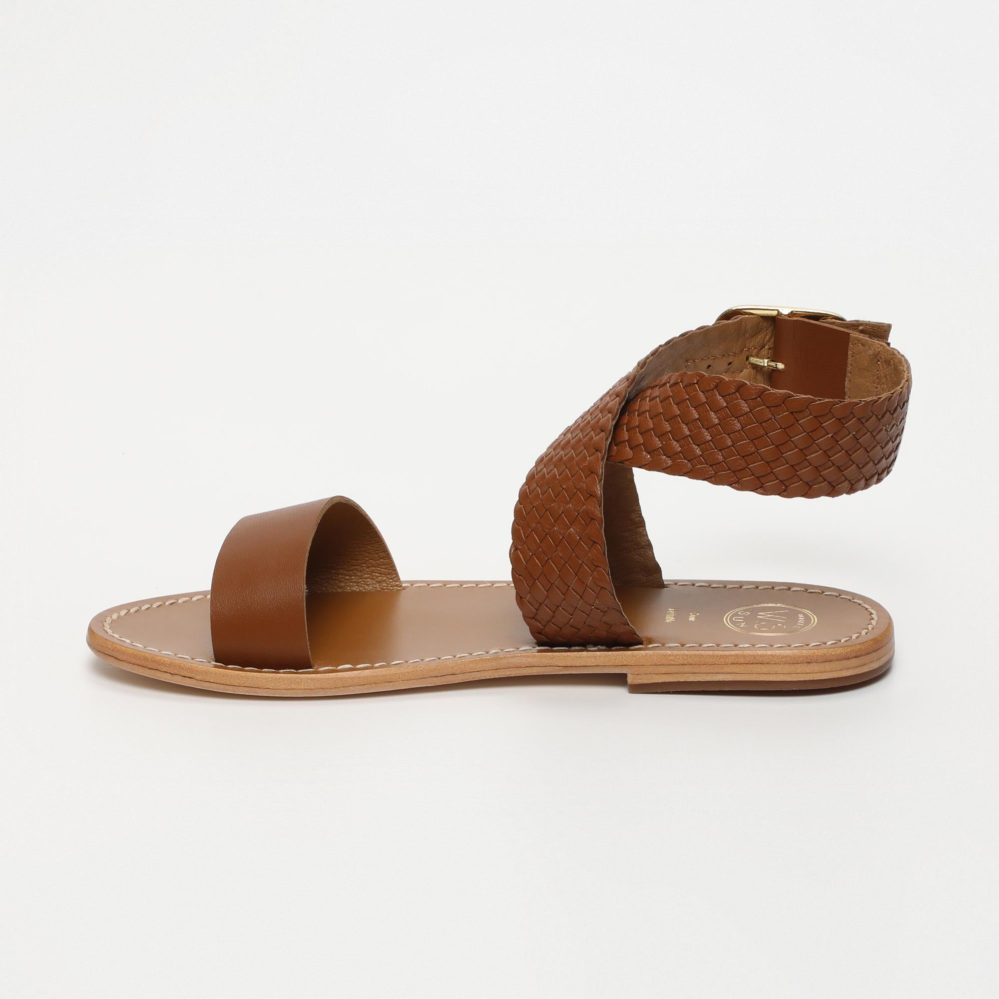 TINSLEY sandales tresse en cuir camel