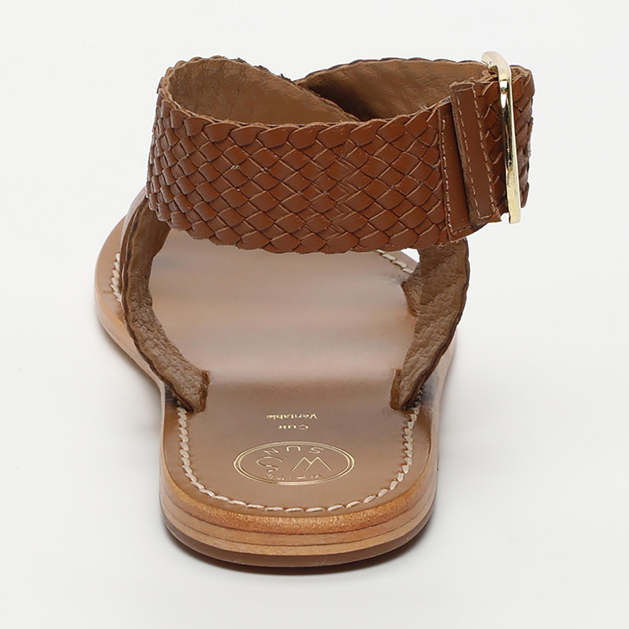 TINSLEY sandales tresse en cuir camel