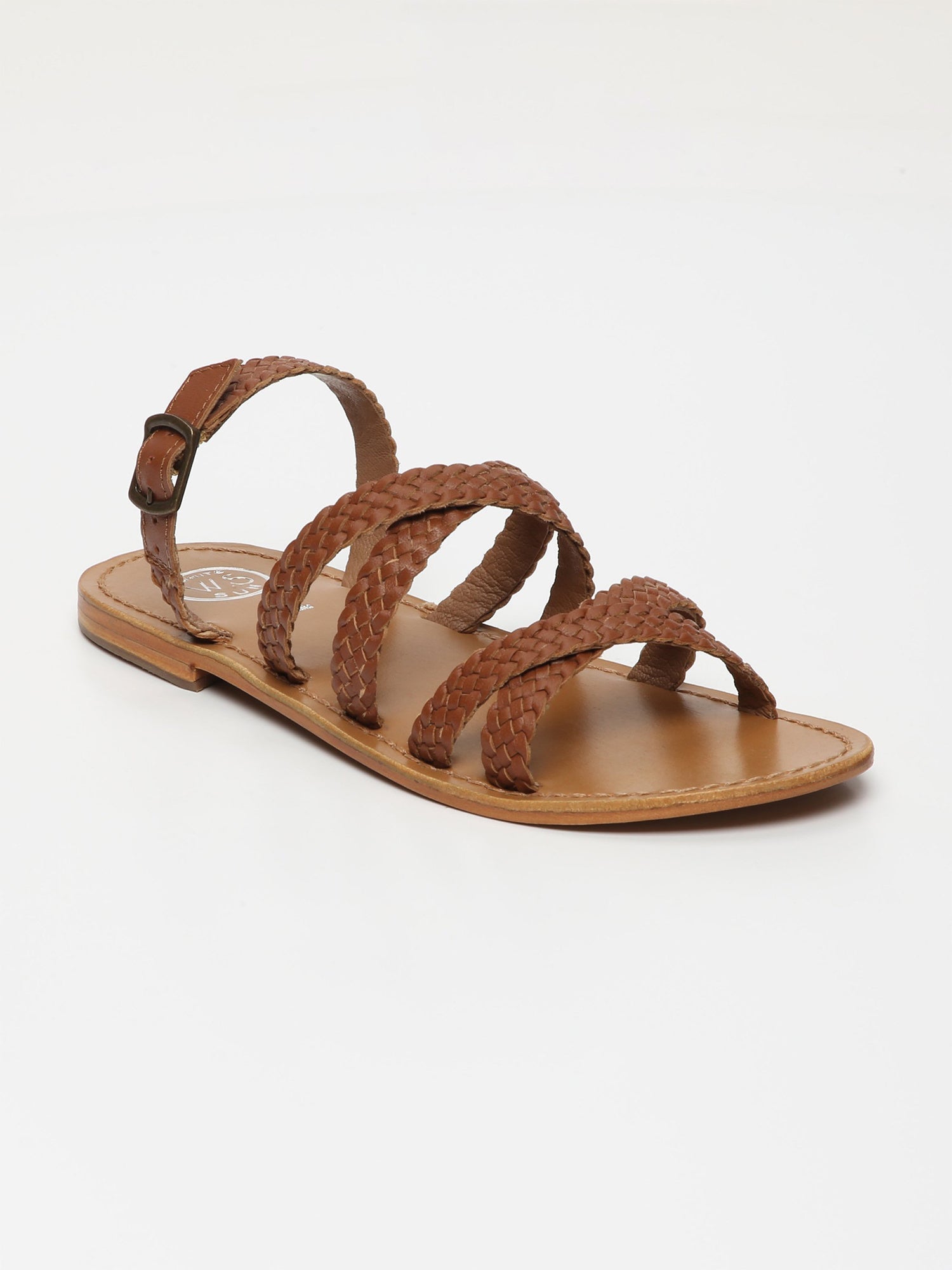 KAHALA sandales tresse en cuir camel
