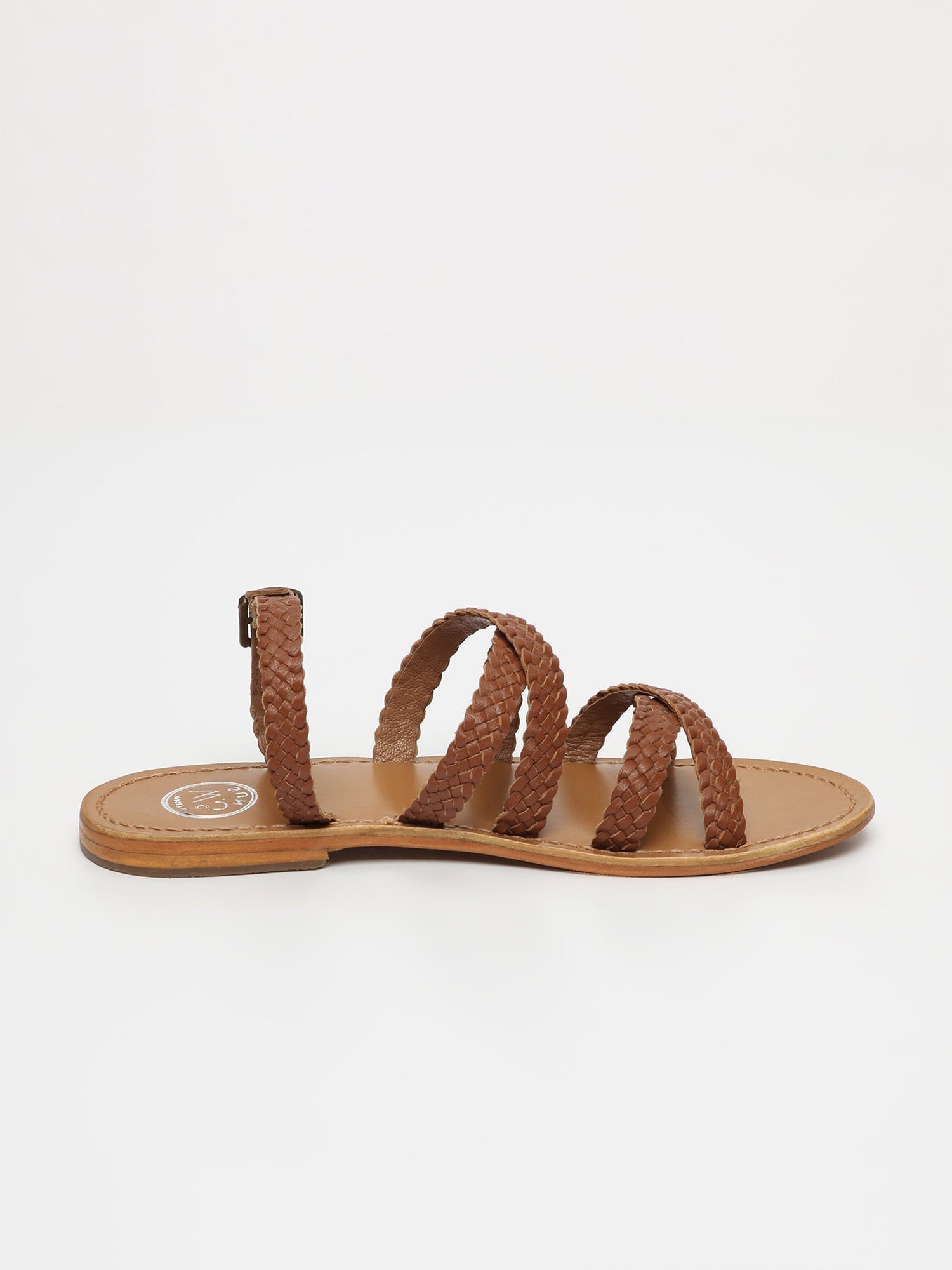 KAHALA sandales tresse en cuir camel