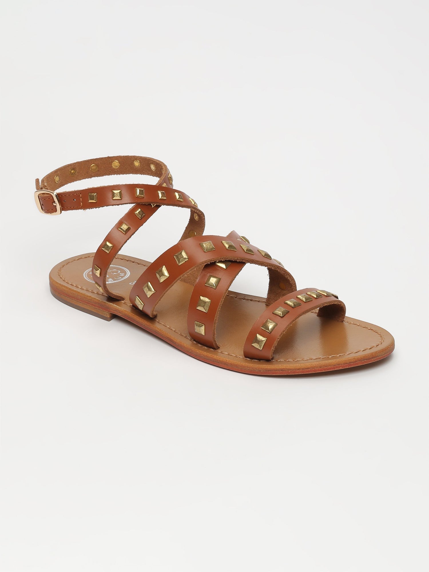AMARI sandales à clous en cuir camel