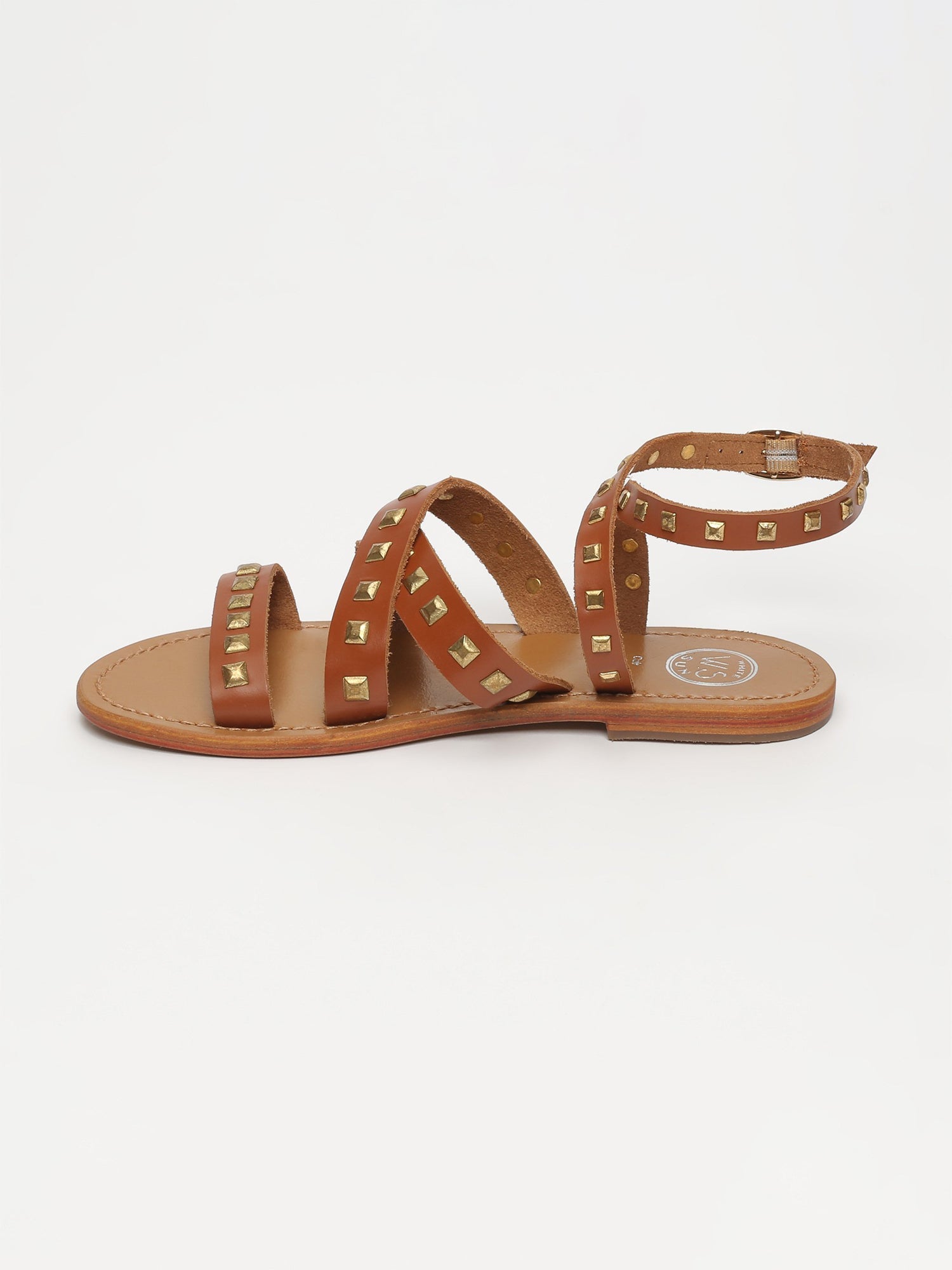 AMARI sandales à clous en cuir camel
