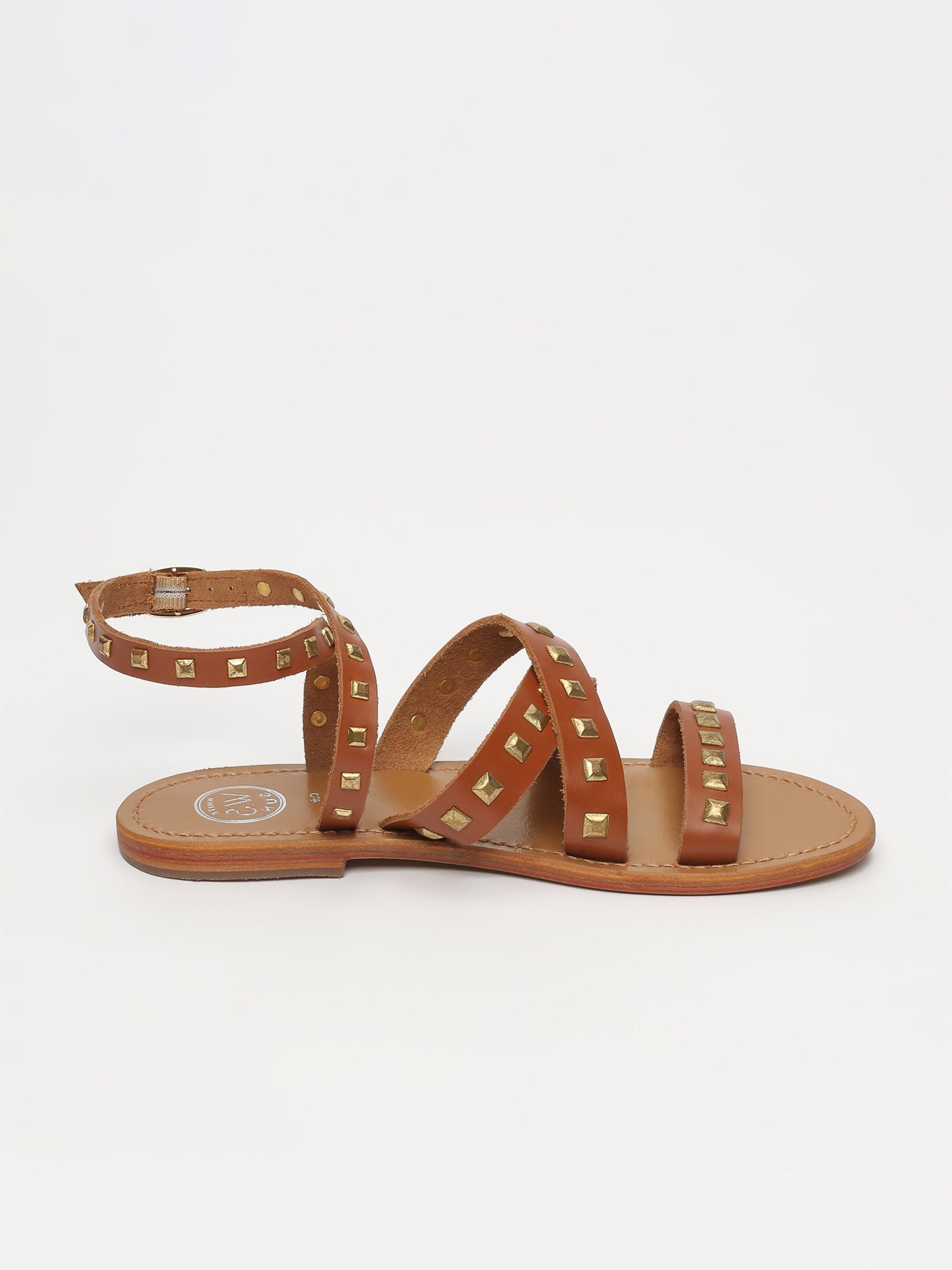 AMARI sandales à clous en cuir camel