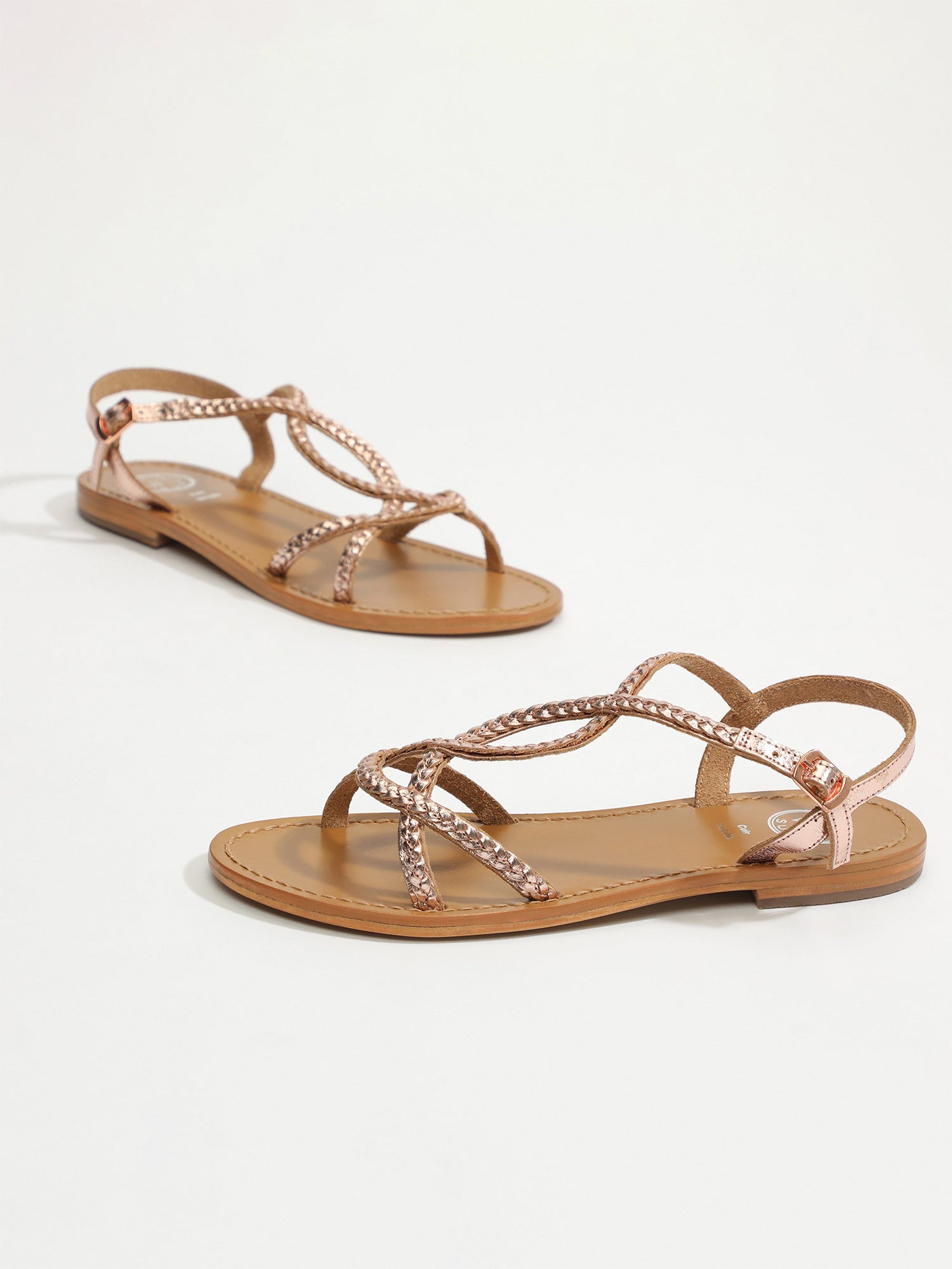 JUNO sandales tresse en cuir or rose