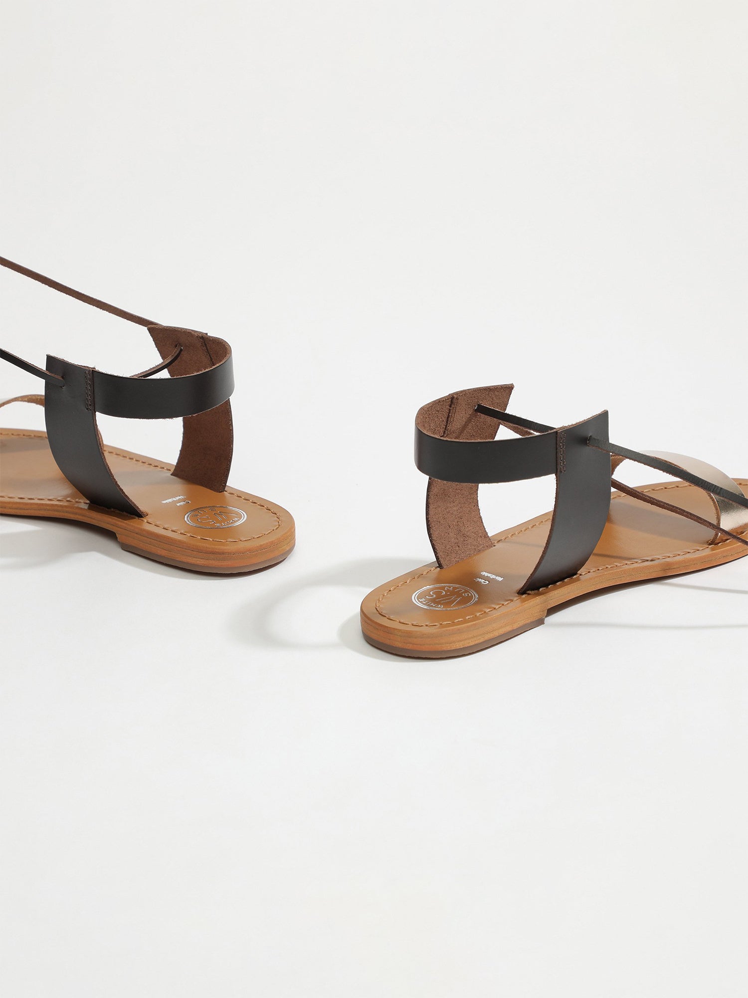 BAHIA sandales bi-color lacets en cuir marron et or
