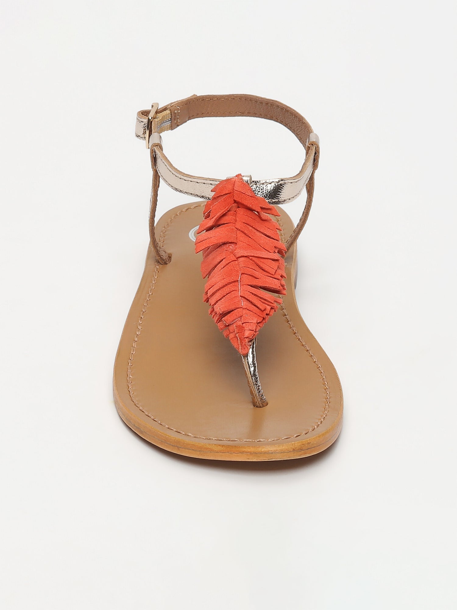 CATARINA sandales entre doigt franges en cuir corail et or