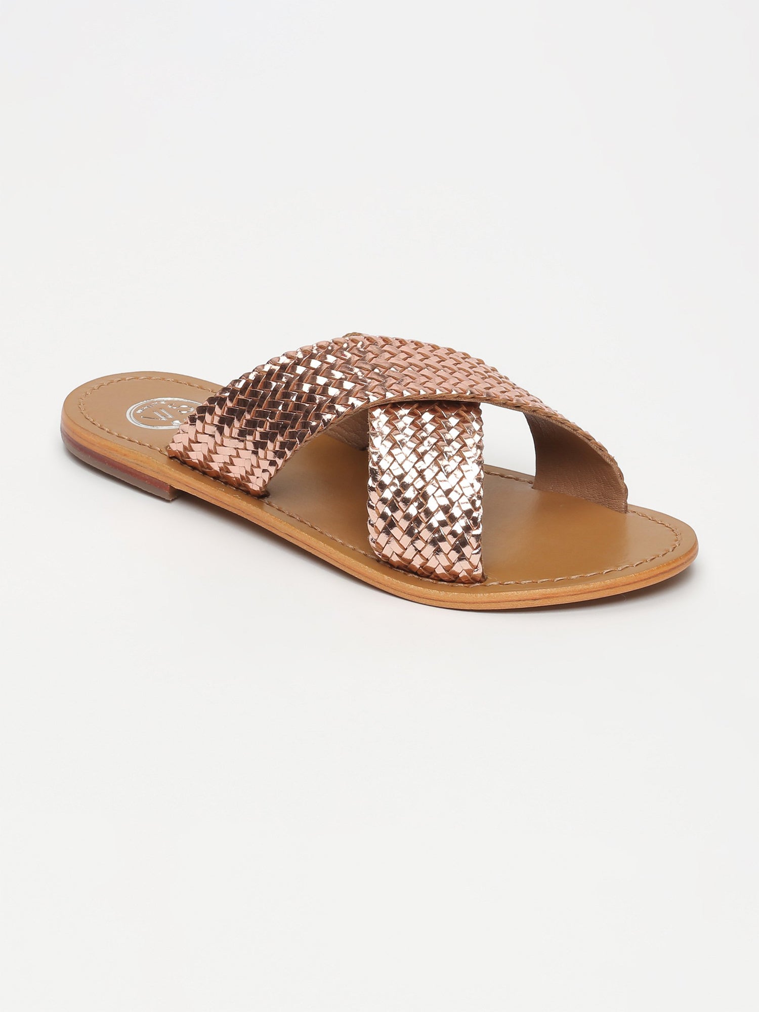 MALVARROSA mules tresse en cuir or rose